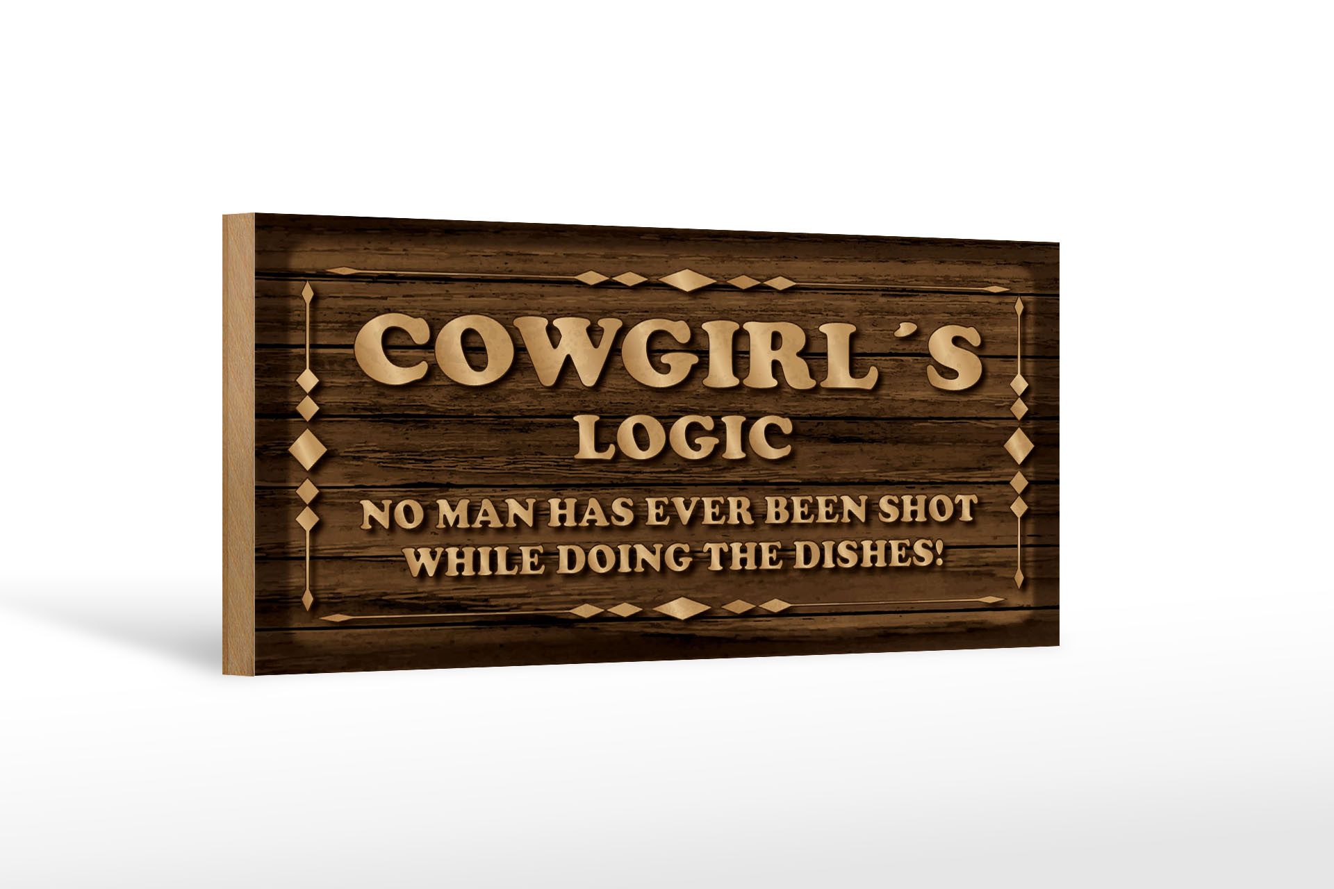 Holzbild Spruch 27x10 cm Cowgirls logic