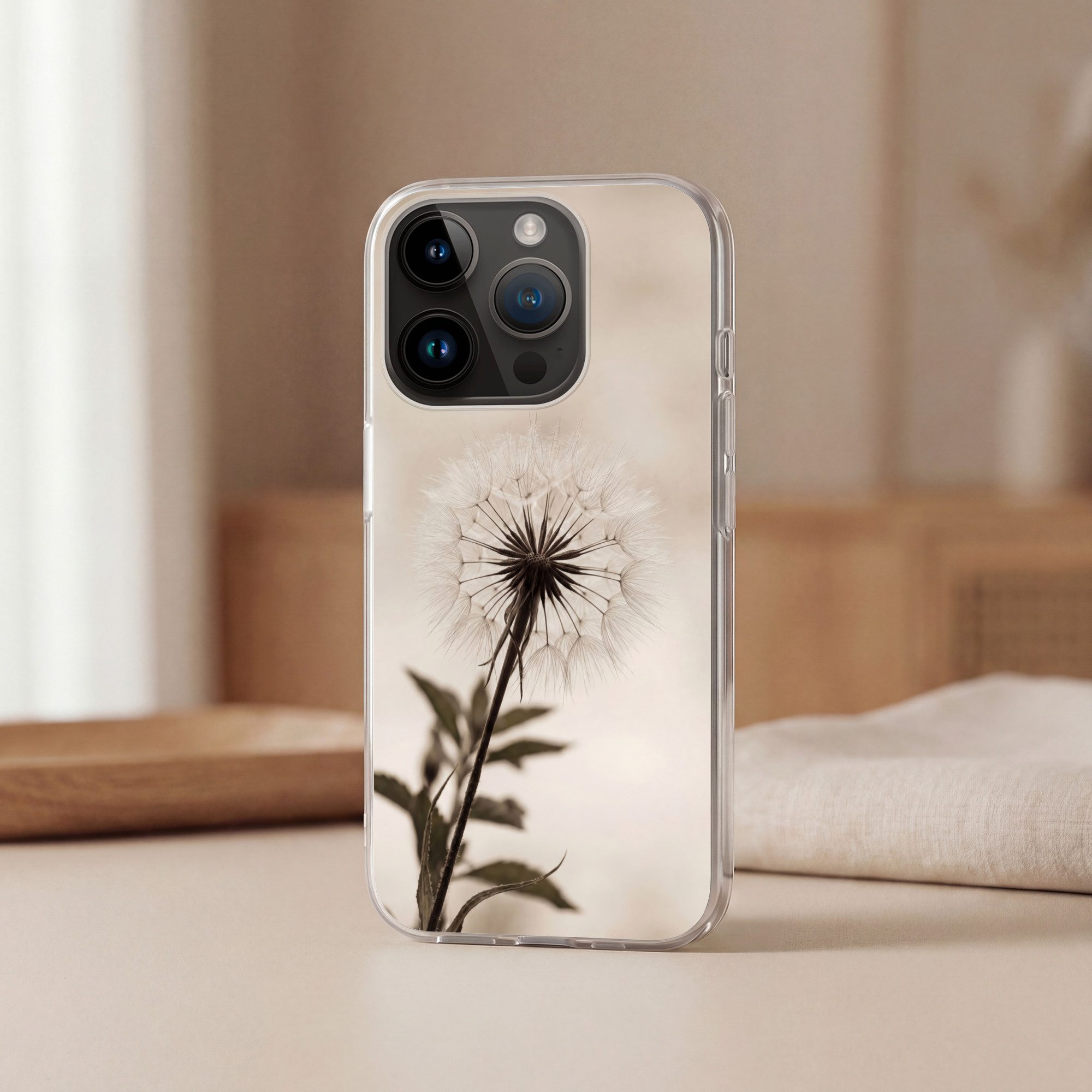 MuchoWow Handyhülle für Apple iPhone 14 Pro Pusteblume - Minimalistisch - Weiß, Smartphone-Bumper, Print, Handy Schutzhülle Dünn