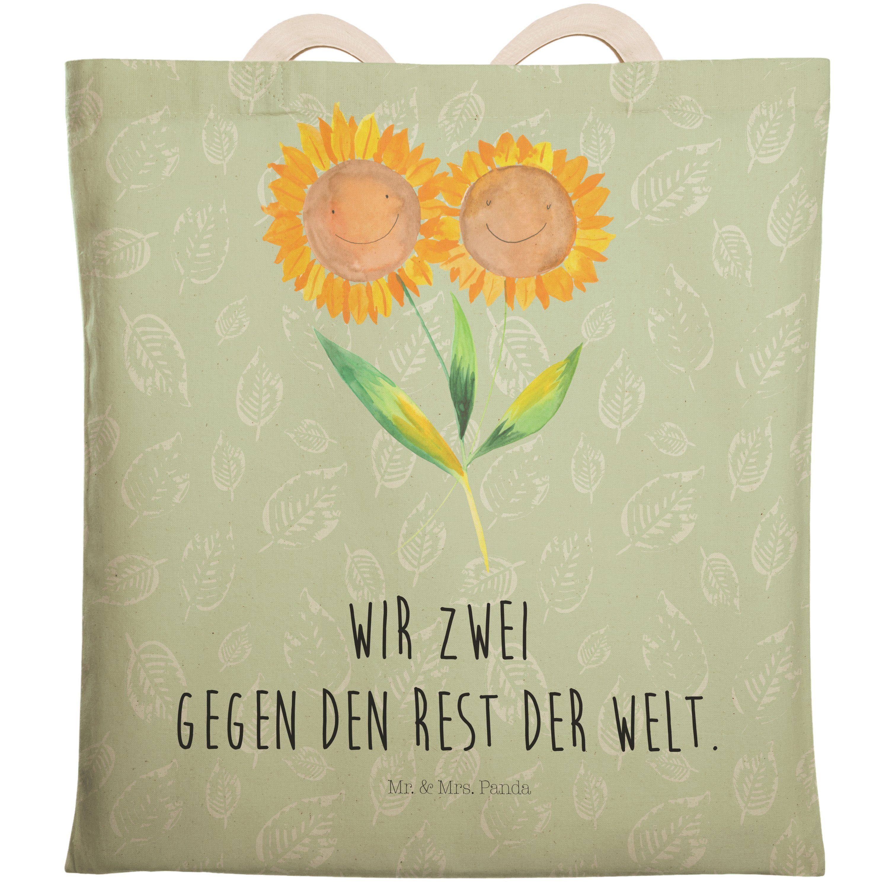 Mr. & Mrs. Panda Tragetasche Sonnenblume - Blattgrün - Geschenk, Garten, Tragetasche, Einkaufstasc (1-tlg)