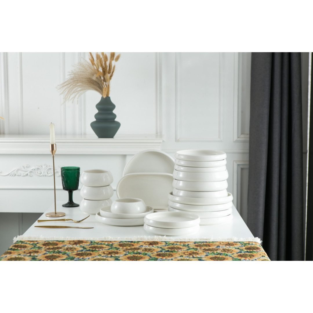 Weisse Rose Geschirr-Set BONE BIANCO (26-tlg), 6 Personen, Bone China, Handgefertigtes Tafelservice, ideal für täglichen Gebrauch