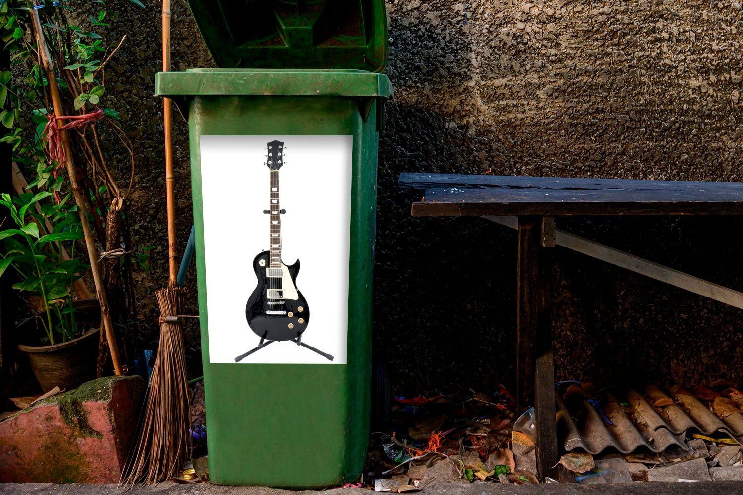 Abfalbehälter Mülleimer-aufkleber, Mülltonne, Eine Container, Sticker, (1 E-Gitarre MuchoWow St), schwarze Wandsticker