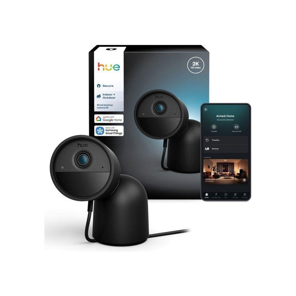 Philips Hue Überwachungskamera 04573700 Secure Kabelgebundene Kamera mit Standfuß 2K Schwarz