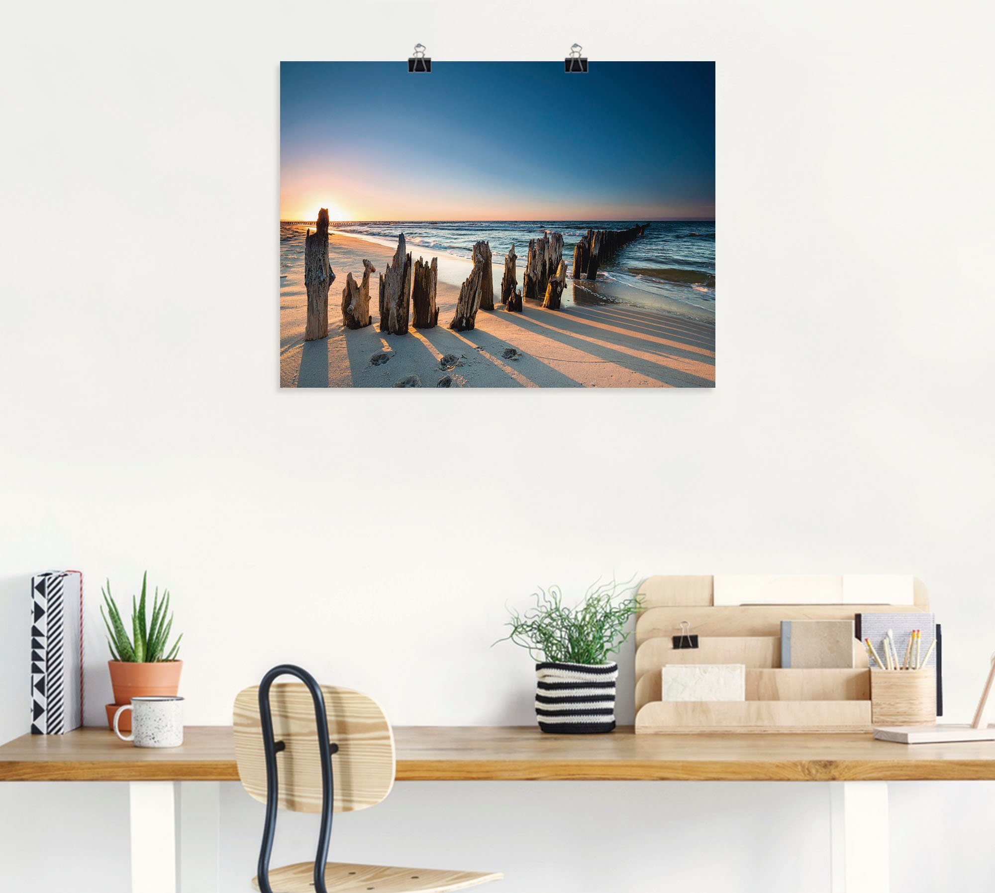 Sonnenuntergang Wellenbrecher, oder Bilder (1 Wandbild Strand St), Alubild, Leinwandbild, in versch. Poster Artland Wandaufkleber als Meer Größen