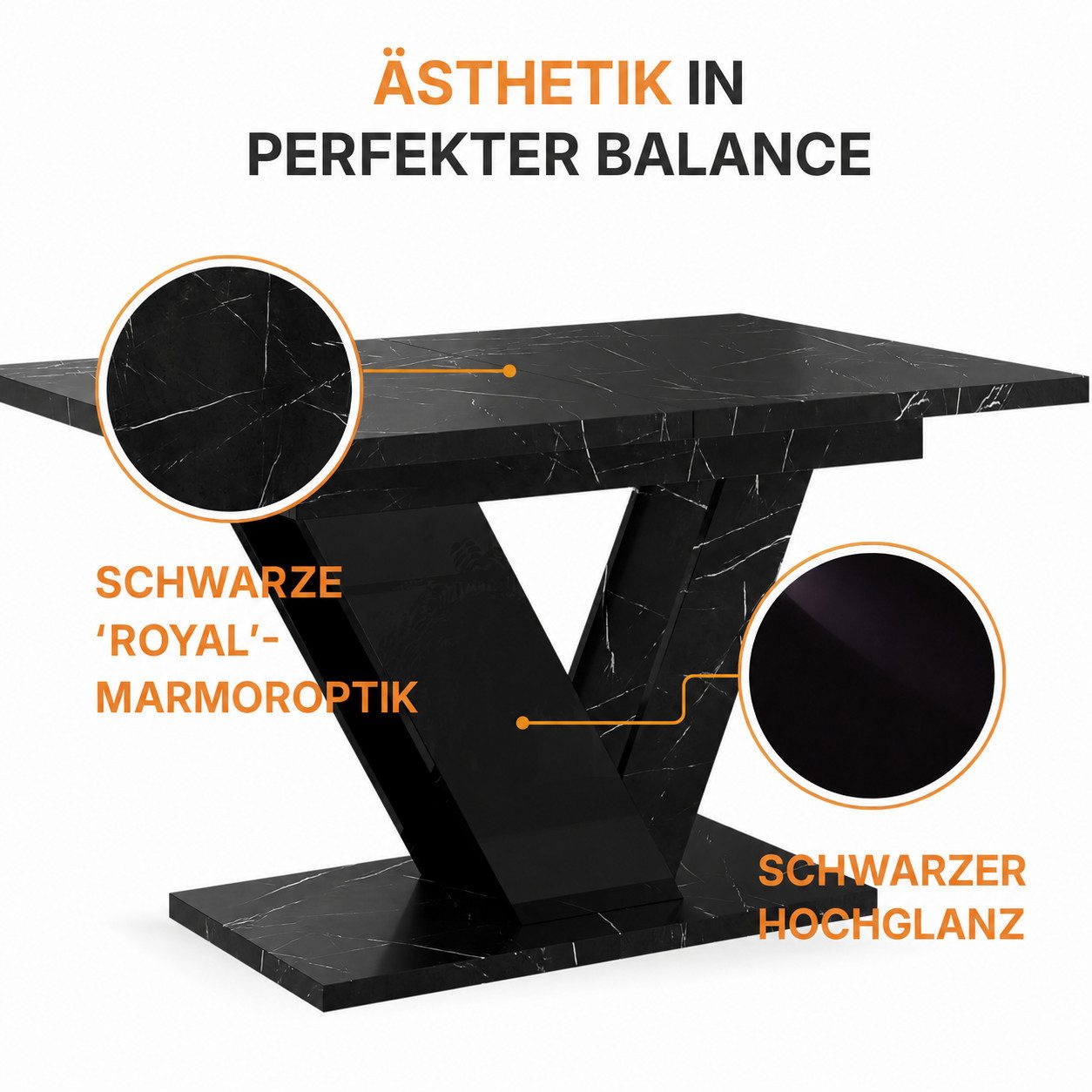 Home Collective Esstisch ausziehbar Tisch Küchentisch Esszimmertisch Ausziehtisch (Esszimmer Küche Wohnzimmer Esstisch erweiterbar), modernes Design mit V-Geste – Bild 3 von 5