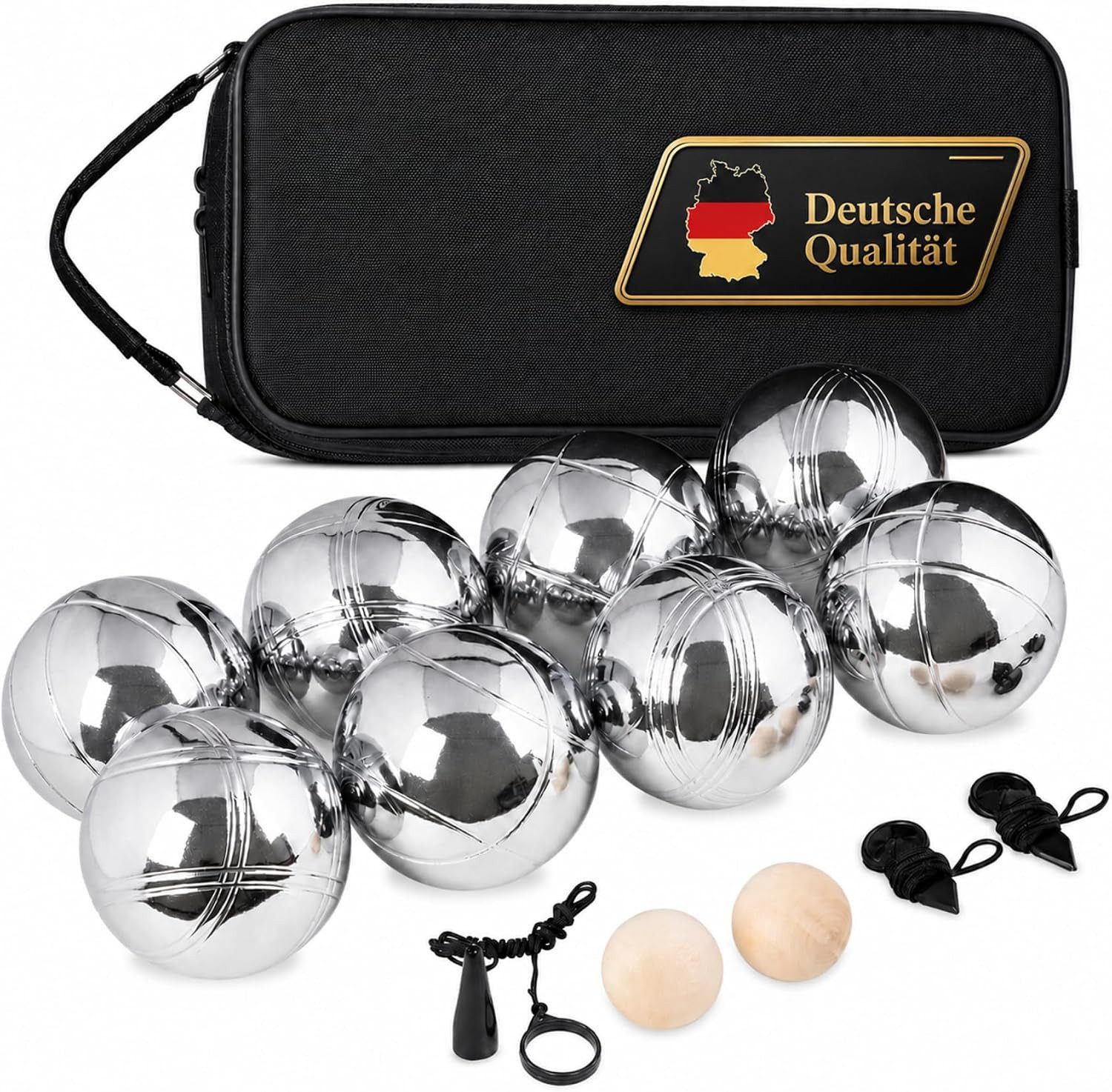 ElitVita Spielball Boule Set 6/8 Kugeln mit Tasche & Zubehör – Boccia Spiel Outdoor (8-St), Hochwertige Edelstahl Kugeln, 4 Designs leichtes erkennen der Kugeln