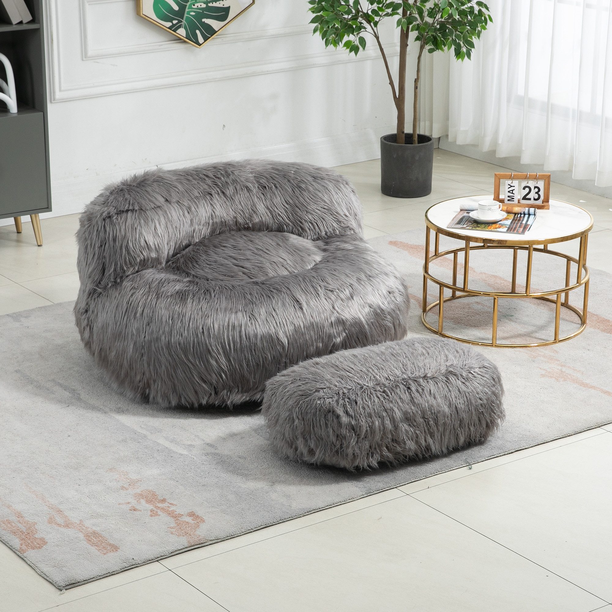 Merax Sitzsack, mit Sitzpouf, Einzelsessel mit Plüschbezug, Loungesessel