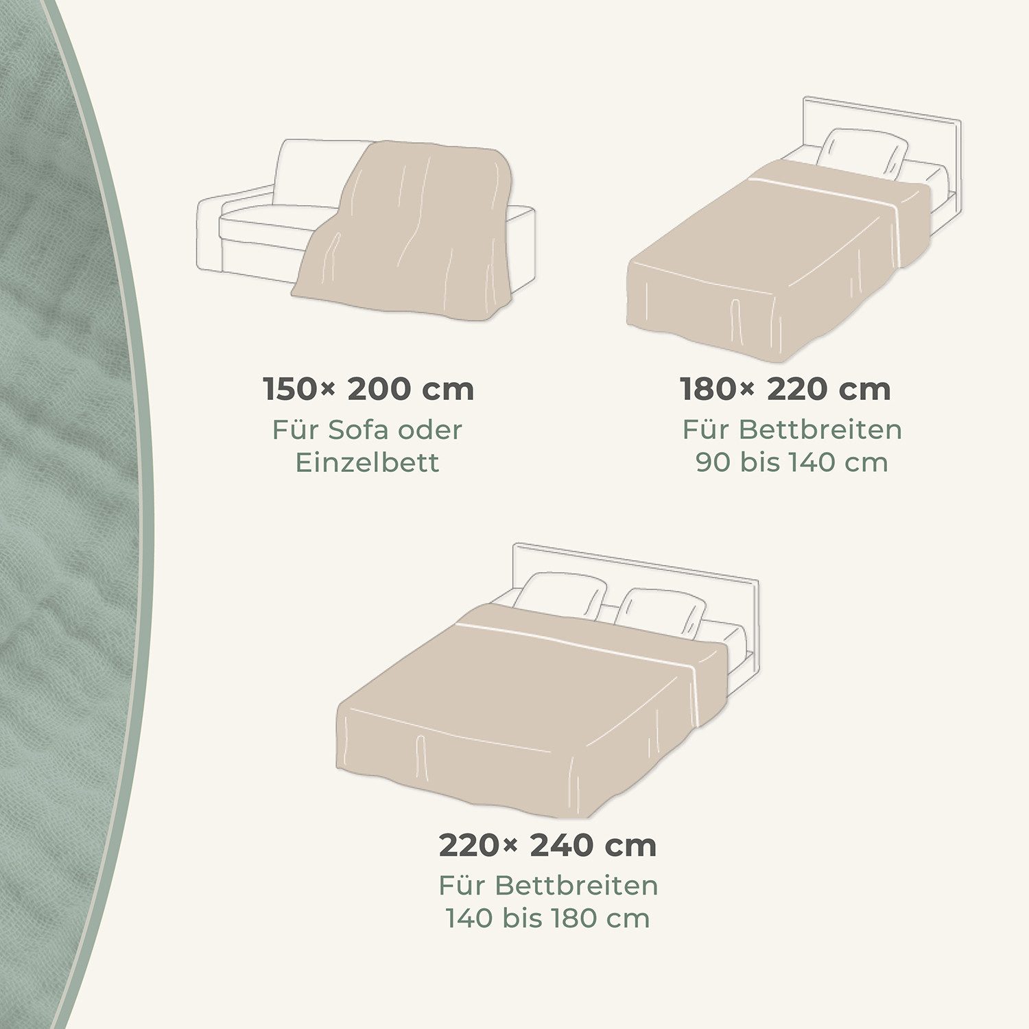 Laynenburg Tagesdecke Musselin aus 100% Baumwolle – Baumwolldecke, Kuscheldecke, Wohndecke als Sommerdecke, Bett-Überwurf, Couch-Überwurf, Sofa-Decke