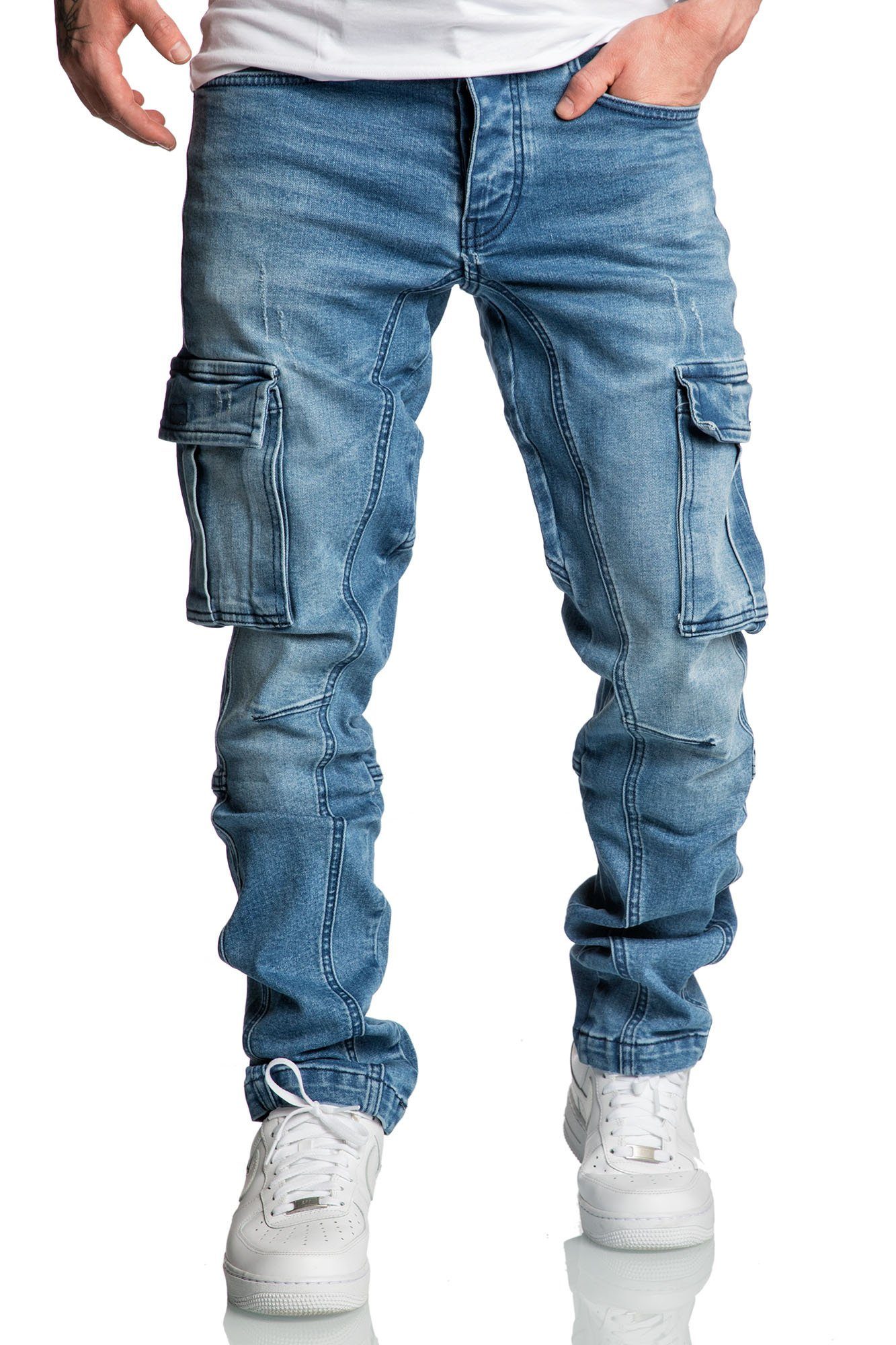 Amaci&Sons Straight-Jeans CARY Jeans Regular Slim Herren Regular Fit Cargo Denim Jeans Hose