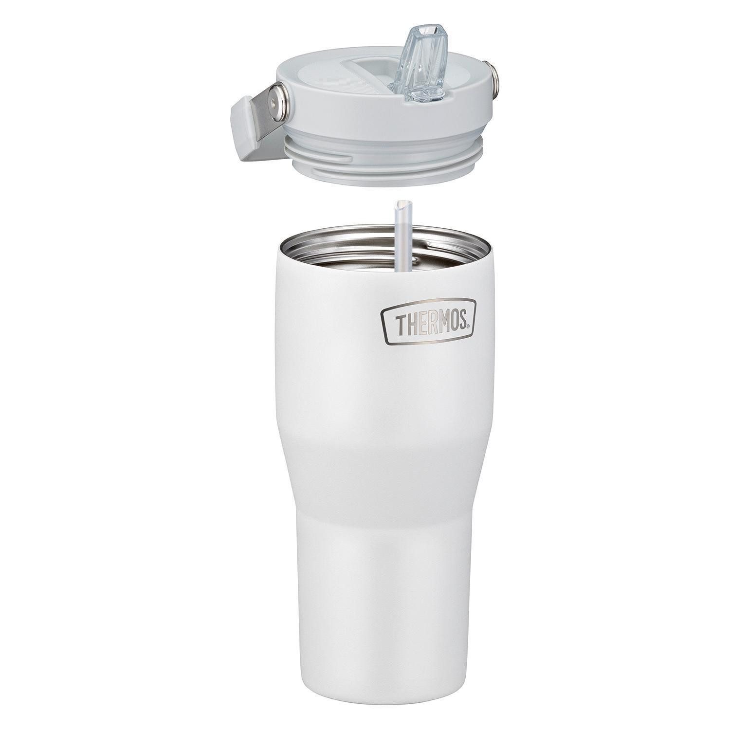 THERMOS Thermoflasche REFRESHING, 850 ml, Weiß matt, Edelstahl, mit Deckel und Strohhalm, 6 Stunden warm/kalt