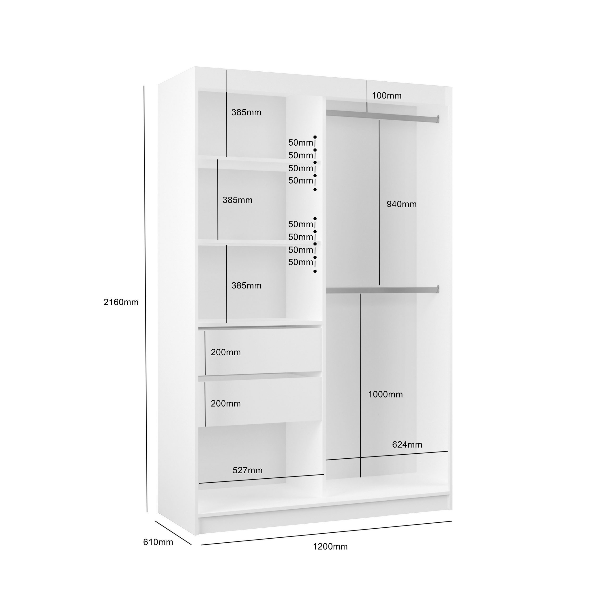 Beautysofa Schiebetürenschrank DEBRA II mit Schubladen, Spiegeln und Kleiderstange