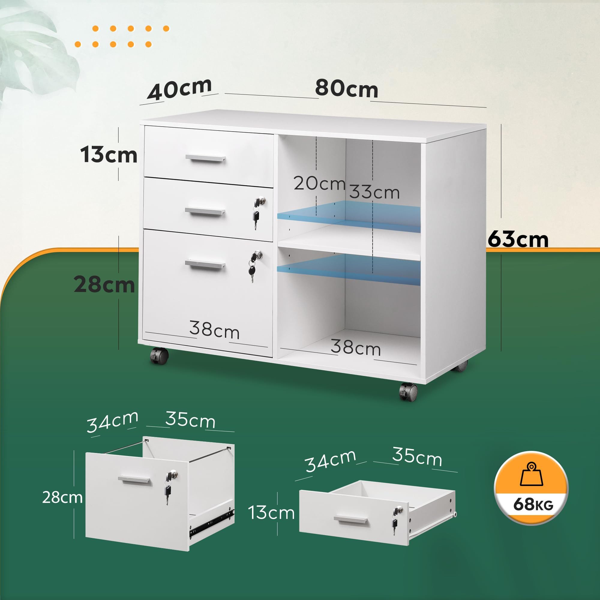 DEVAISE Aktenschrank Rollcontainer mit 3 abschließbaren Schubladen & offene günstig online kaufen