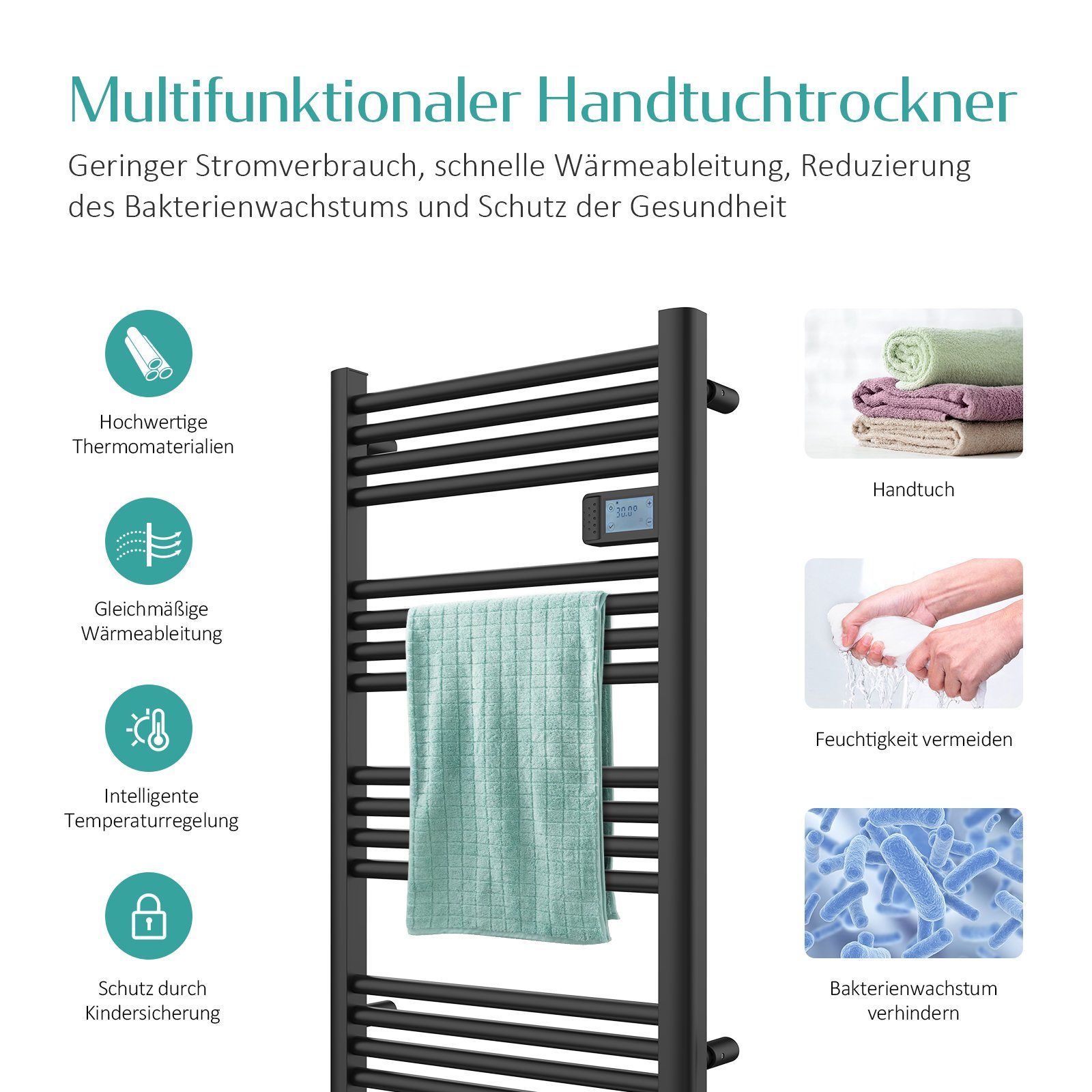 EMKE Elektrischer Badheizkörper Gerade mit Intelligenten Thermostat LED-Tem günstig online kaufen