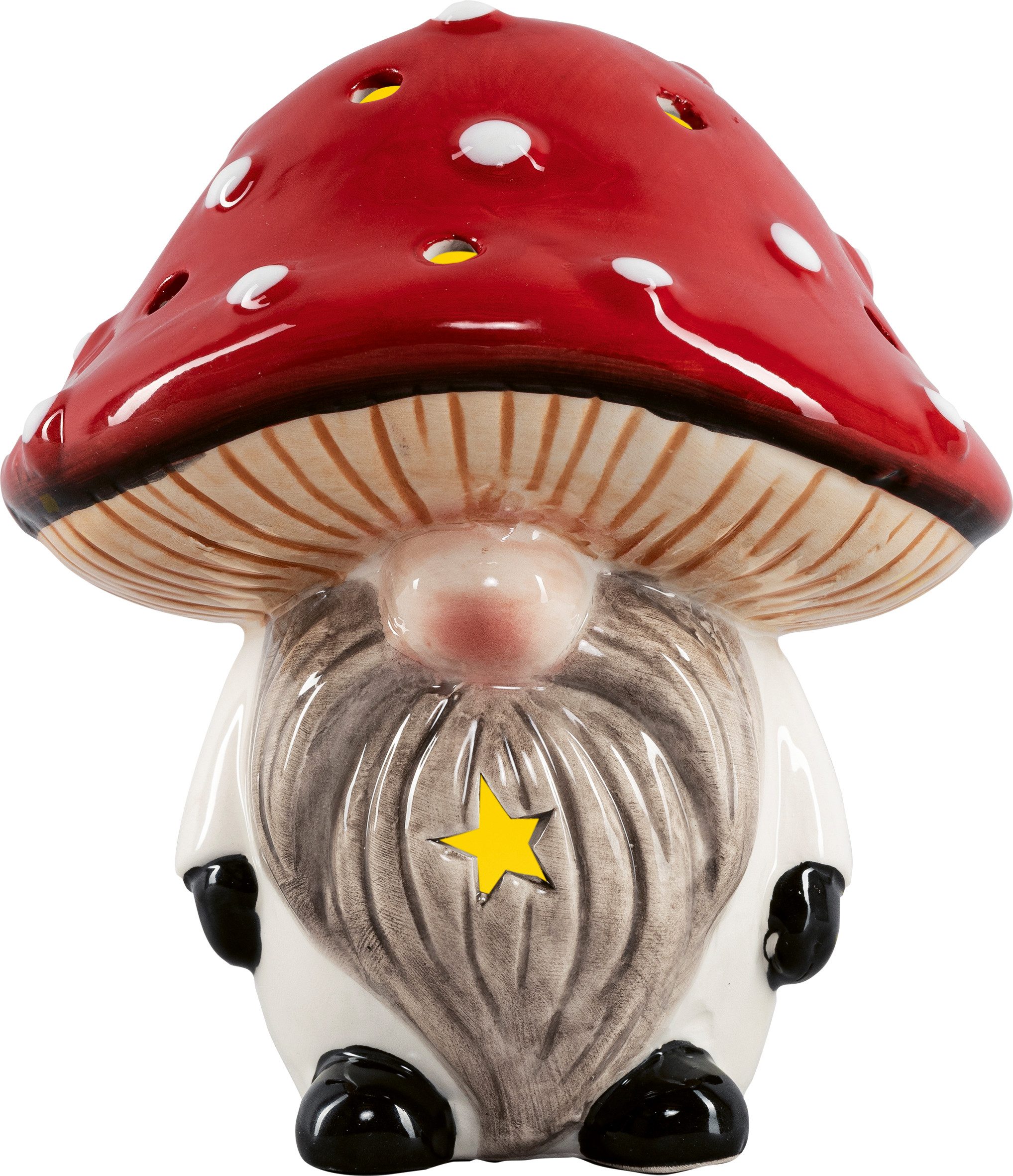 HGD Dekofigur Keramik-Wichtel mit warmer LED-Beleuchtung - batteriebetrieben, stimmungsvolle Lichtfigur für die Winterzeit - für Dekofans