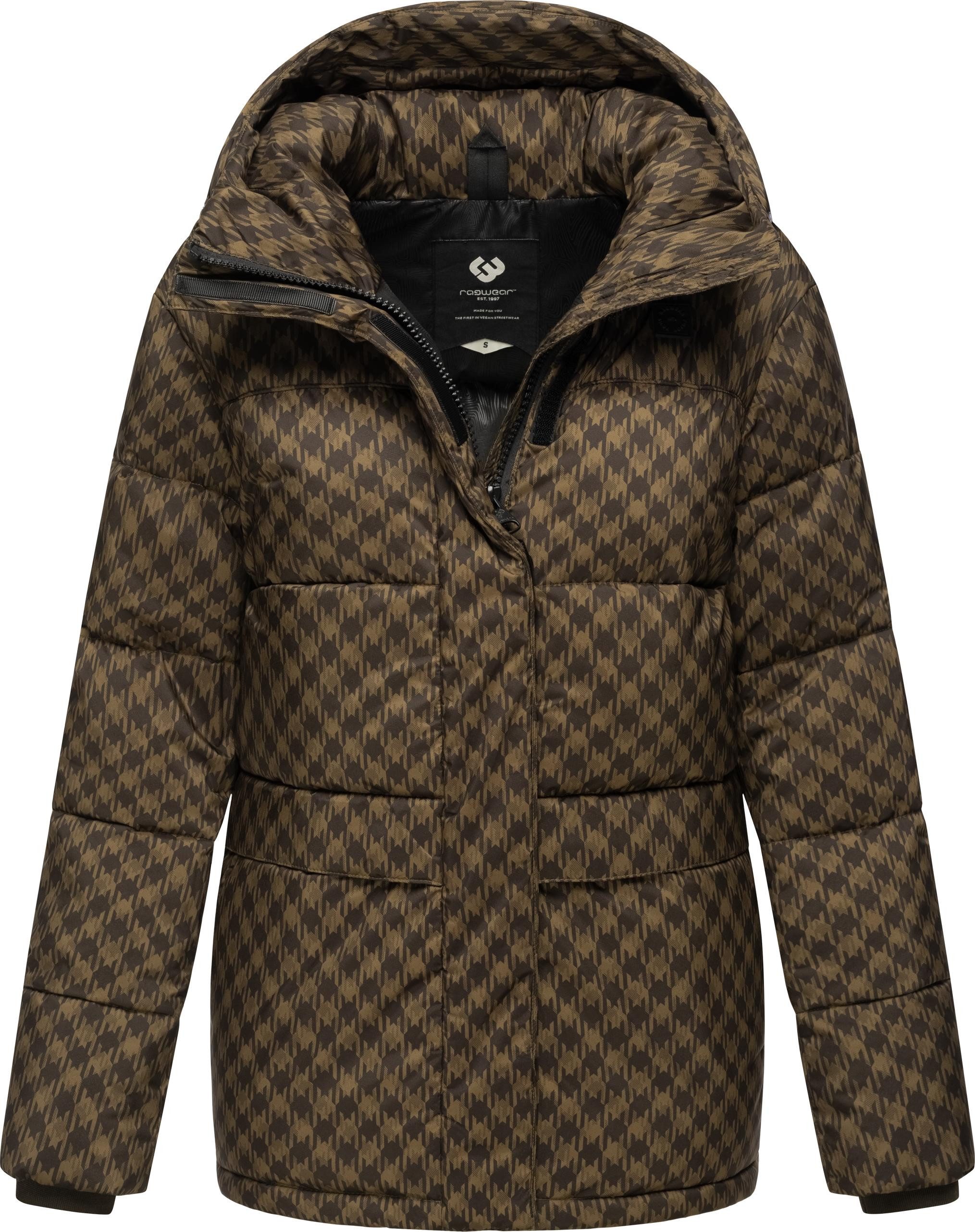 Ragwear Steppjacke Wikesh Print Wasserdichte Damen Winterjacke mit Hahnentritt-Muster