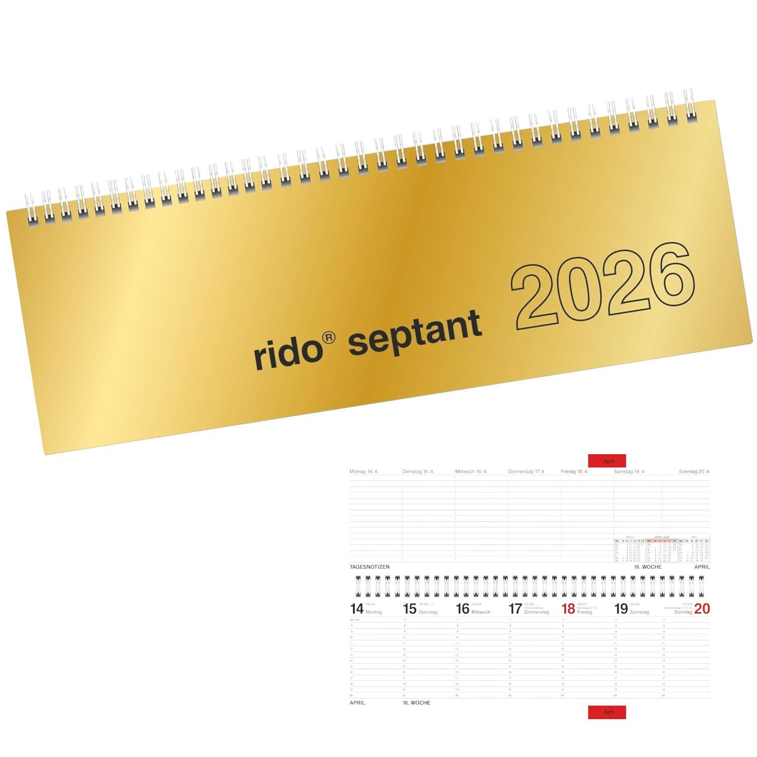 RIDO Schreibtischkalender RIDO Ide Настольный календарь 2026 1W 2S gold Querkalender Spiralkalender Sch