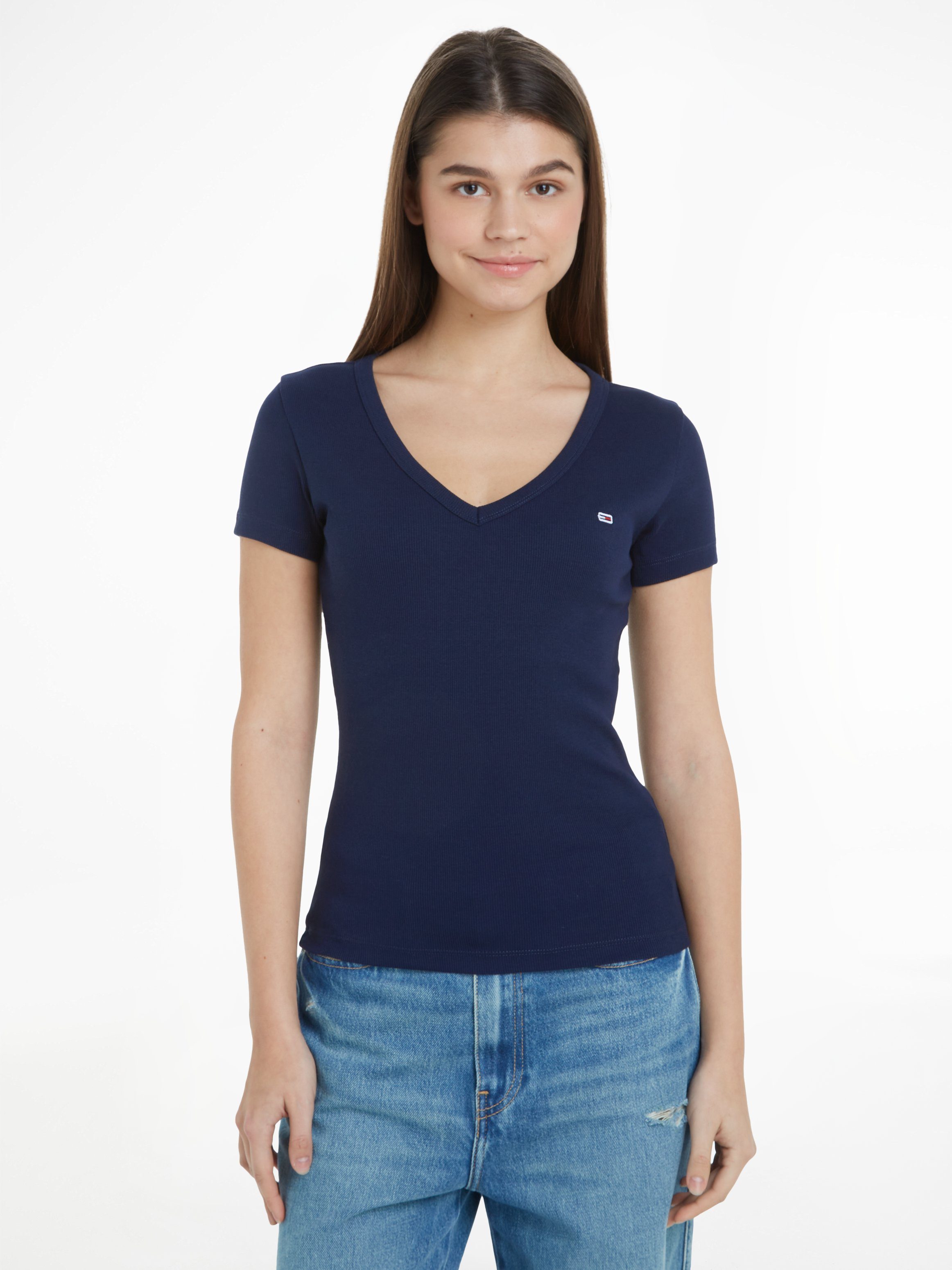 Tommy Jeans Kurzarmshirt TJW SLIM ESSENTIAL RIB V SS mit gerippter Struktur günstig online kaufen