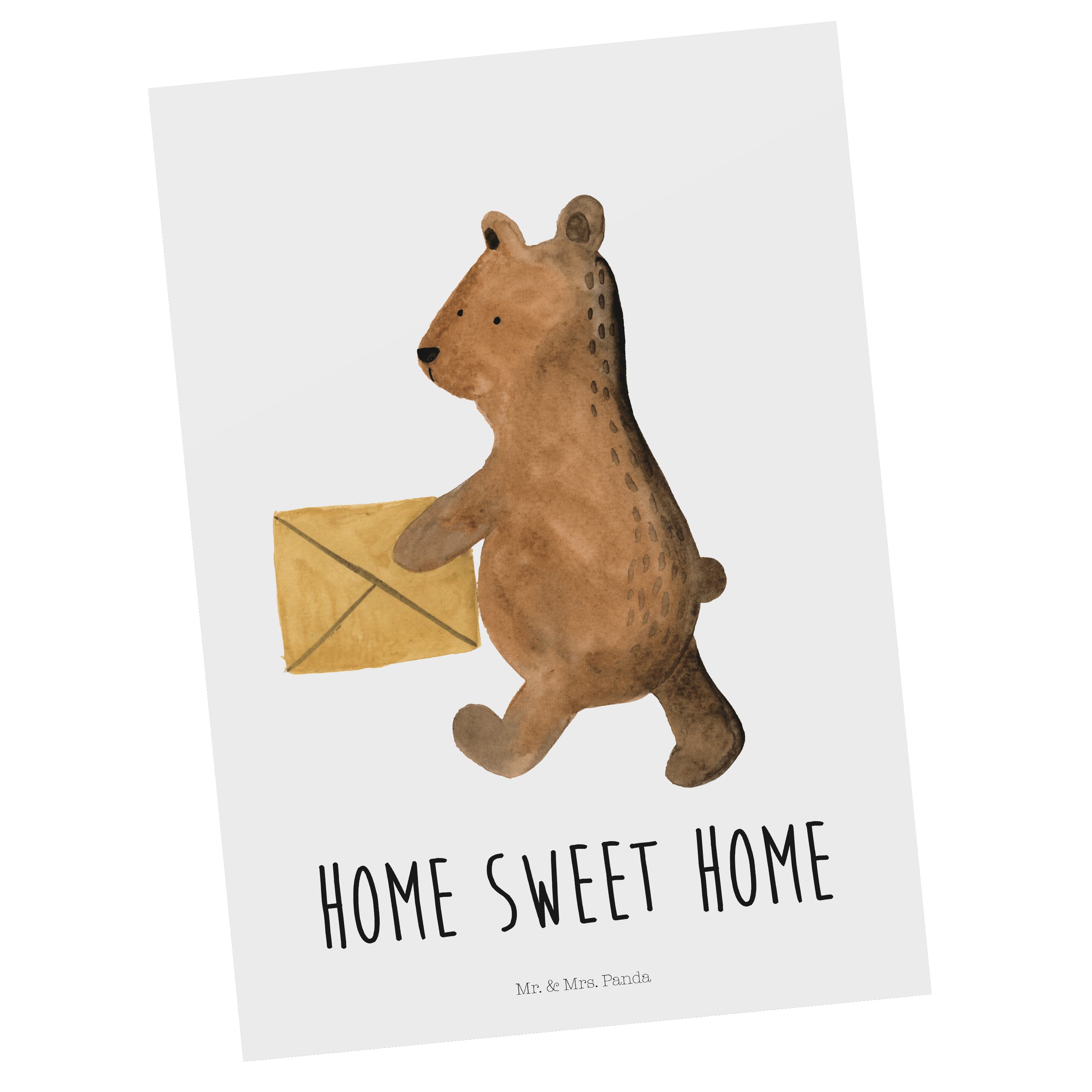 Mr. & Mrs. Panda Postkarte Bär Zuhause - Weiß - Geschenk, Dankeskarte, Geschenkkarte, Einladung