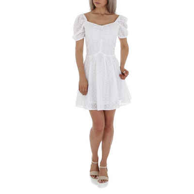 Ital-Design Sommerkleid Damen Freizeit Bestickt Geblümt Minikleid in Weiß