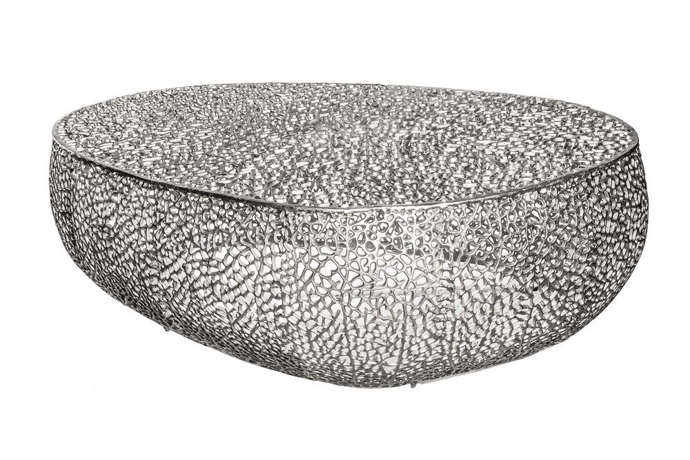 riess-ambiente Couchtisch LEAF 130cm silber - Metall-Aluminium-Legierung, Handarbeit, kunstvoll, Hochwertiges Statement-Piece - ideal für Wohnzimmer, Couch- & TV-Ecke