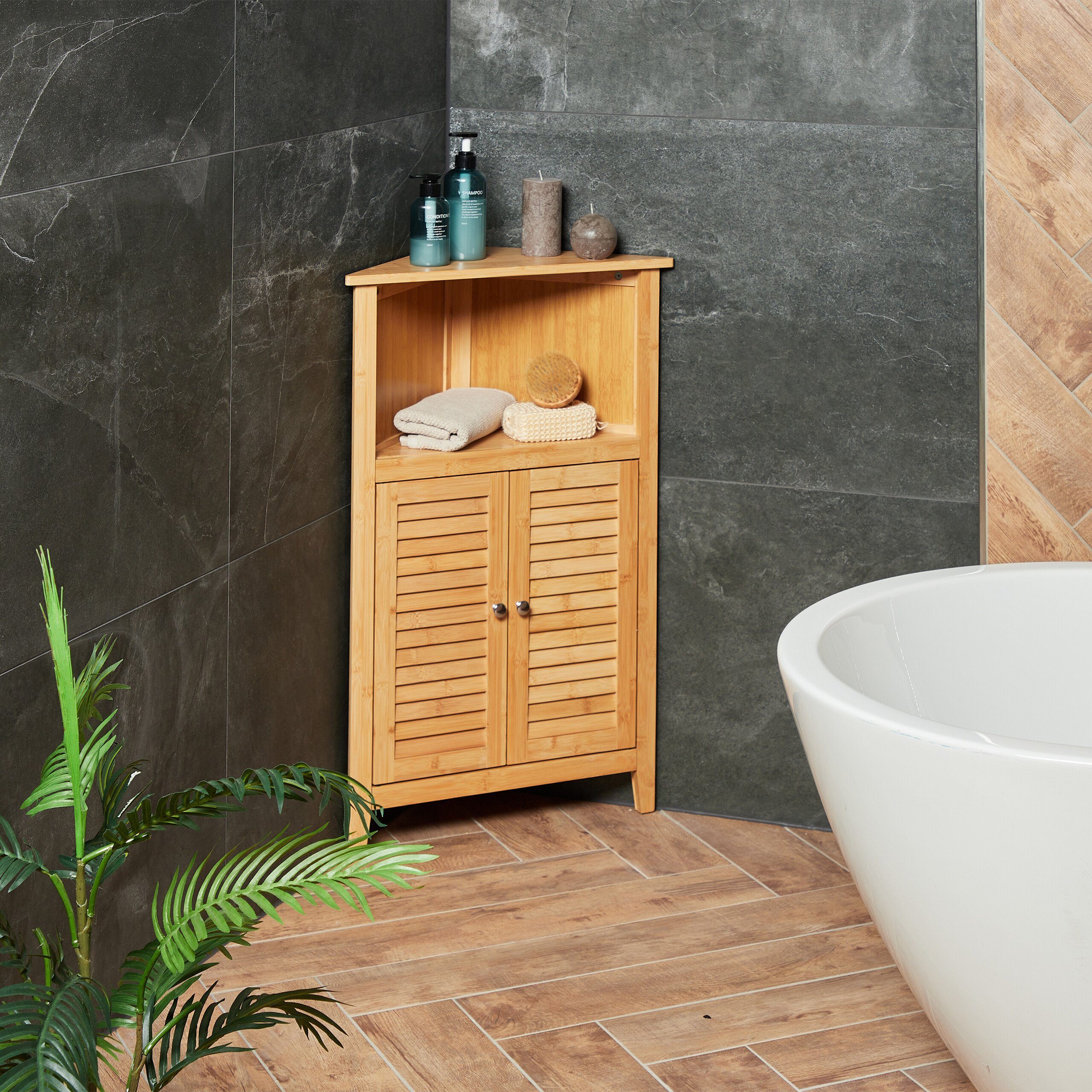 relaxdays Eckschrank aus Bambus (1-St) – Bild 5 von 5