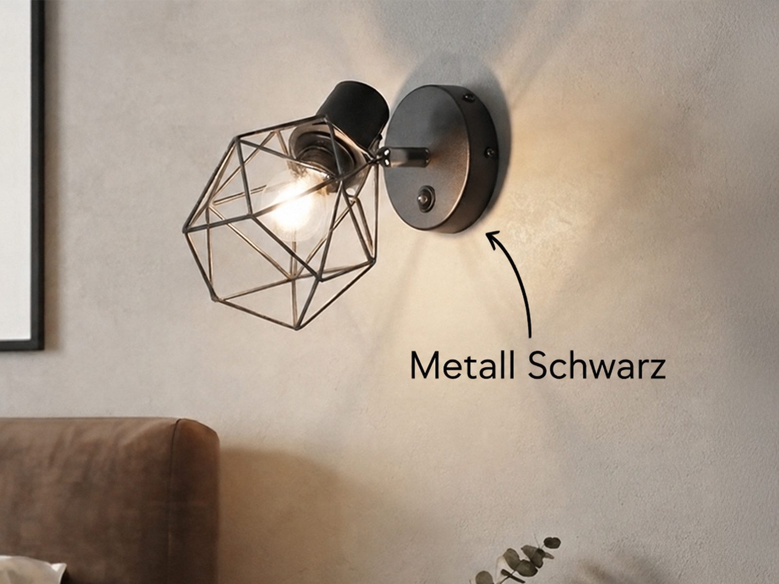 meineWunschleuchte Wandstrahler mit Gitter-Lampenschirm, Höhe 18cm, ohne Leuchtmittel, Industrial Wand-Leuchte innen, Strahler drehbar -schwenkbar