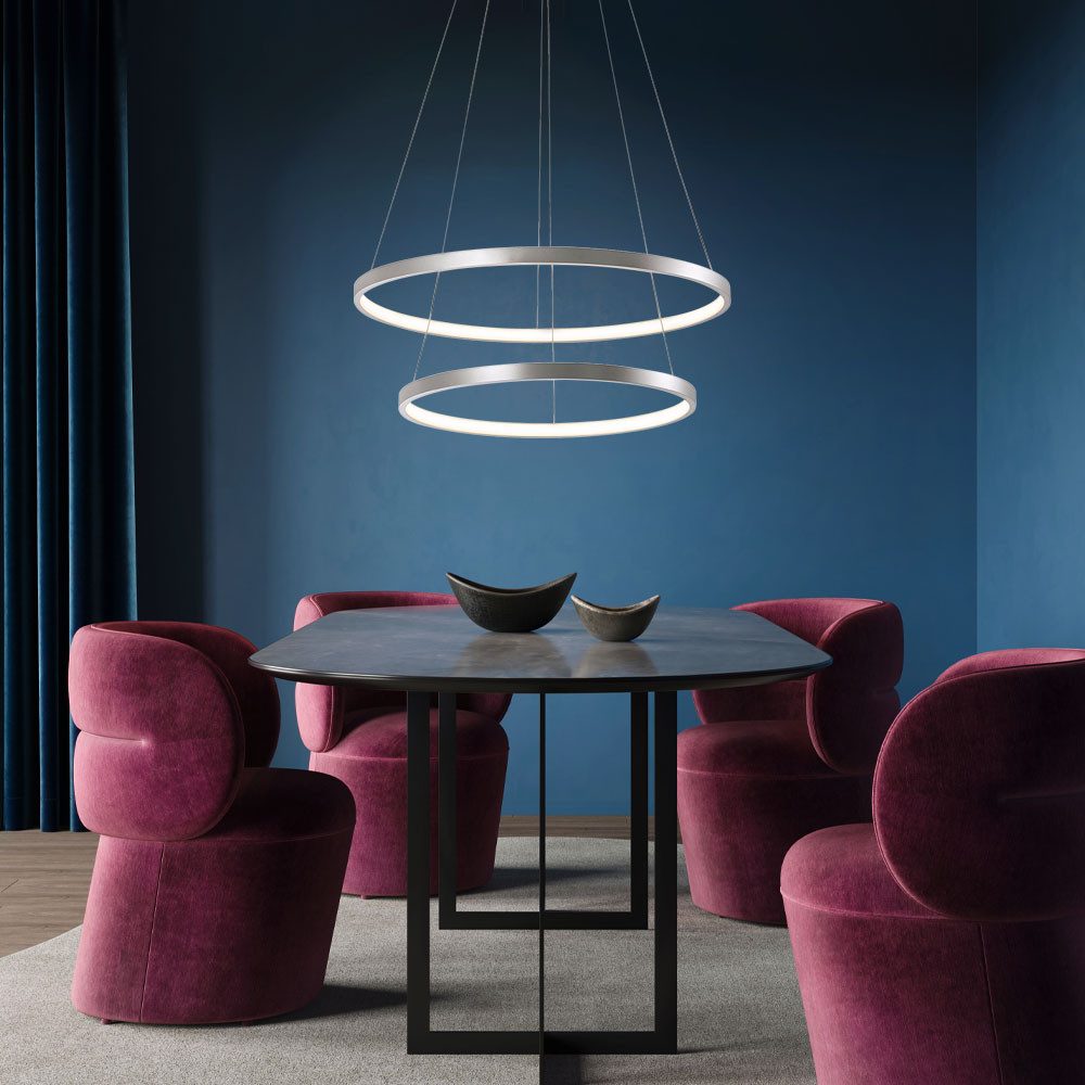 JUST LIGHT LED-Hängeleuchte, LED-Leuchtmittel fest verbaut, Warmweiß, Hängeleuchte Pendelleuchte LED Höhenverstellbar silber Ringe Esszimmer