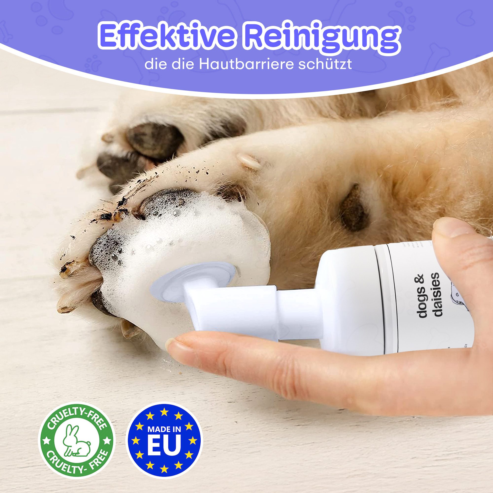 Dogs & Daisies Pfotenpflege Dogs & Daisies Hunde Pfotenreiniger mit Bürste, 200 ml