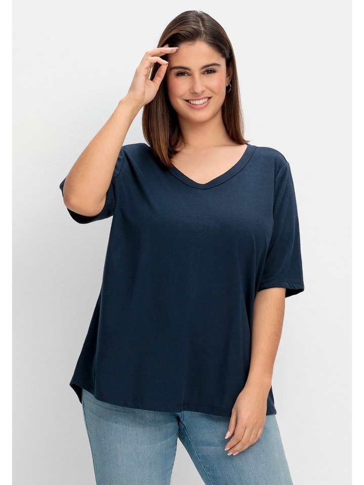 Sheego T-Shirt Große Größen im Leinen-Mix, mit Druck hinten