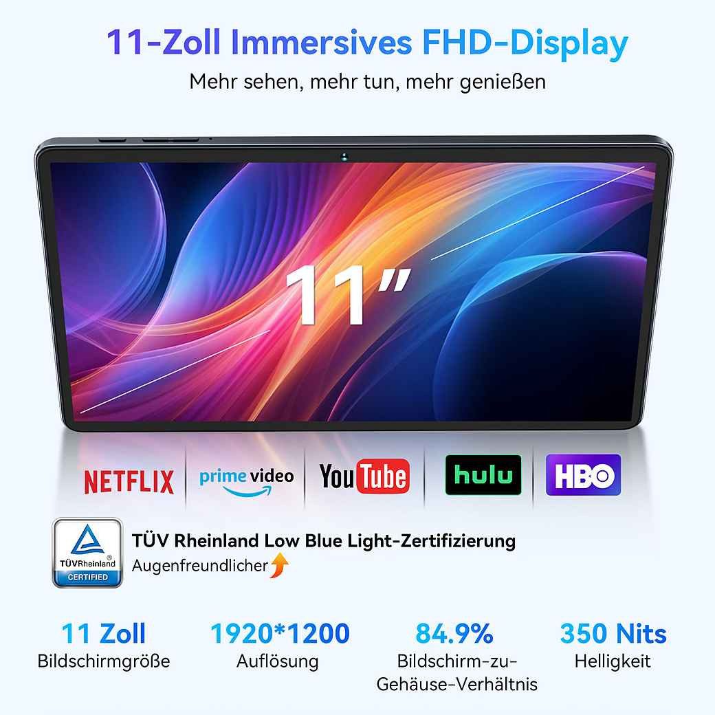 TABWEE W90 11'''4G LTE 8000 mAh Akku 256 GB [Upgrade Android 16 Via OTA] Tablet (11", 256 GB, 4G LTE, FHD Display, 8000 mAh Akku, Al Magic, Android 15) – Bild 2 von 5
