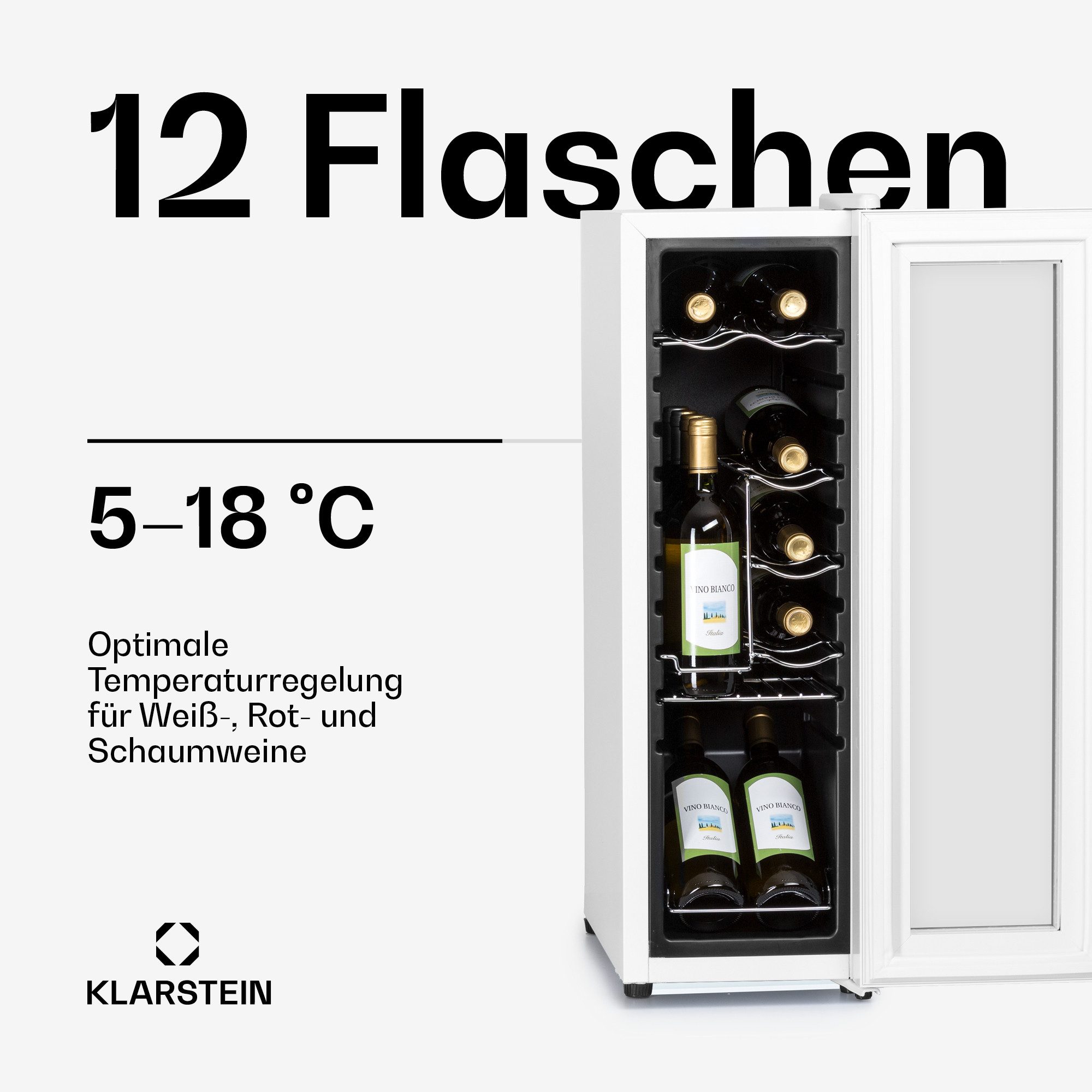 Klarstein Weinkühlschrank Shiraz 12 Slim Uno, für 12 Standardflaschen á 0,75l,Wein Flaschenkühlschrank Weintemperierschrank Weinschrank Kühlschrank – Bild 4 von 5