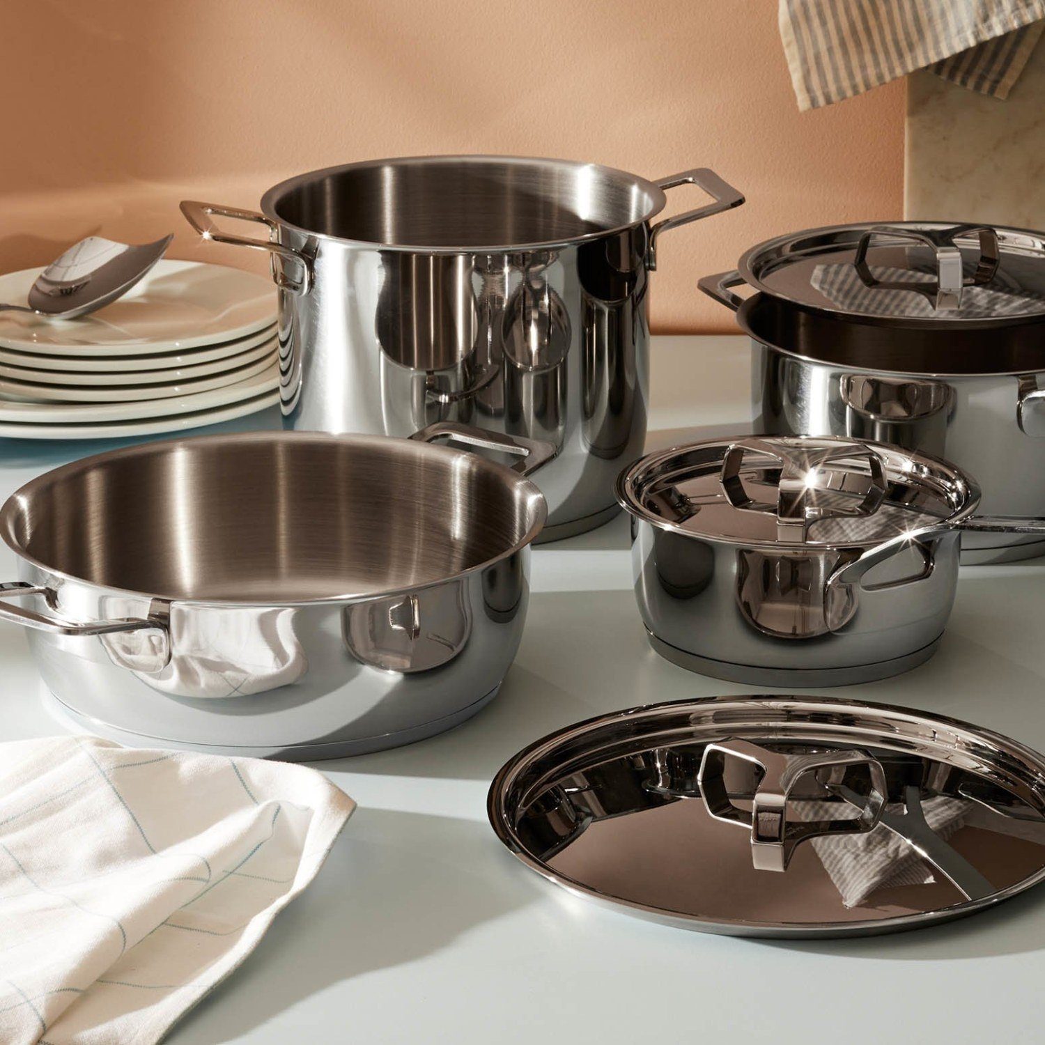 Alessi Topf-Set Pots&Pans, Edelstahl (9-teilig, 9-tlg), induktionsgeeignet