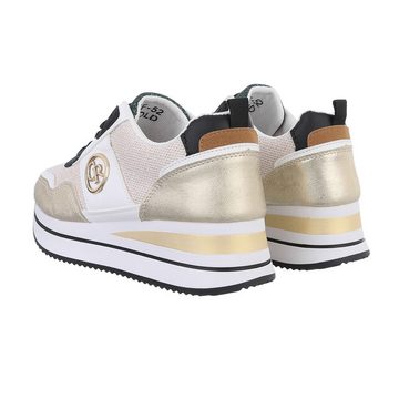 Ital-Design Damen Low-Top Freizeit Sneaker (86188129) Keilabsatz/Wedge Sneakers Low in Gold