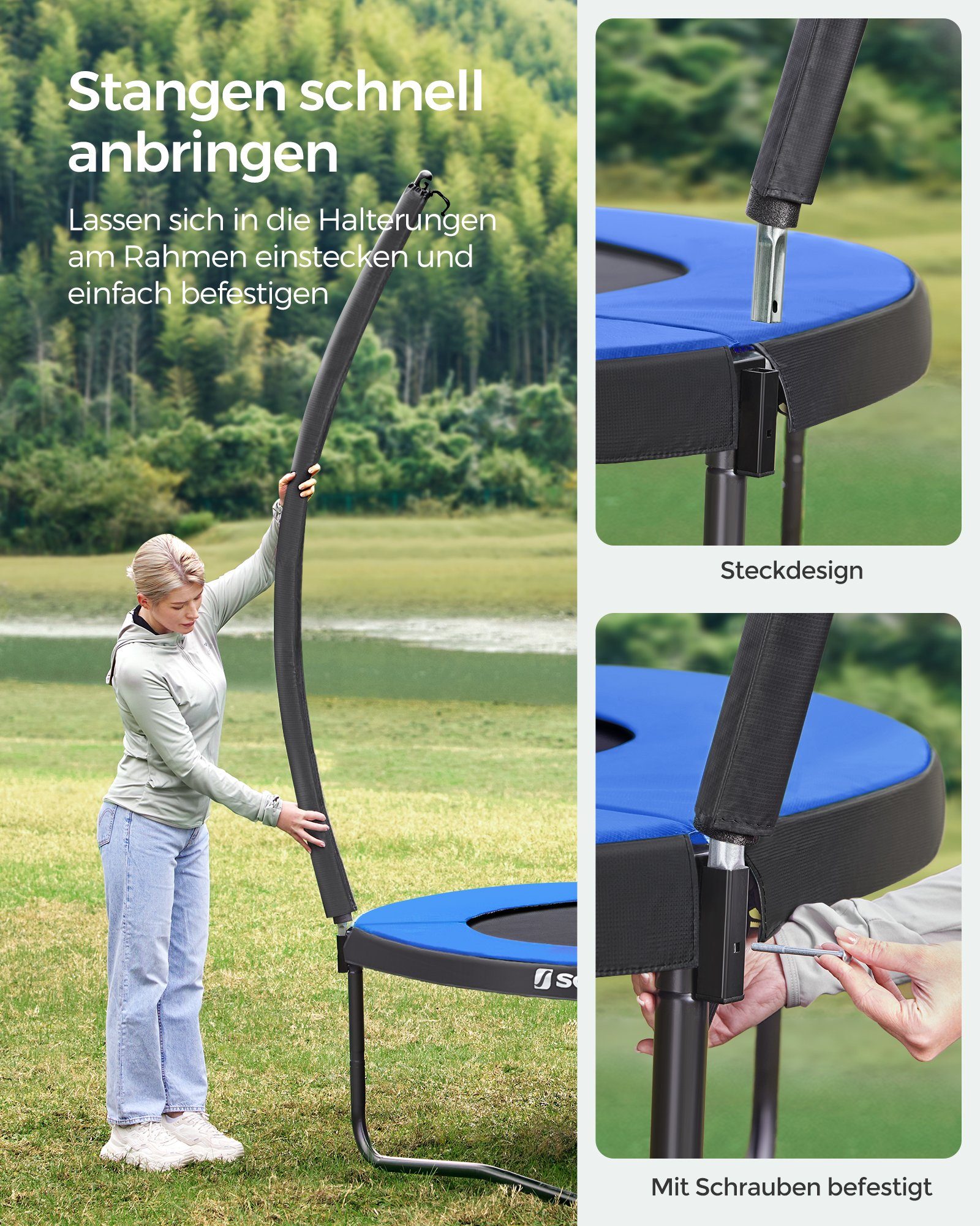 SONGMICS Gartentrampolin Ø 244/305/366/427 cm, Ø 427 cm, bis zu 80-150 kg belastbar, Trampolin mit Leiter und Sicherheitsnetz