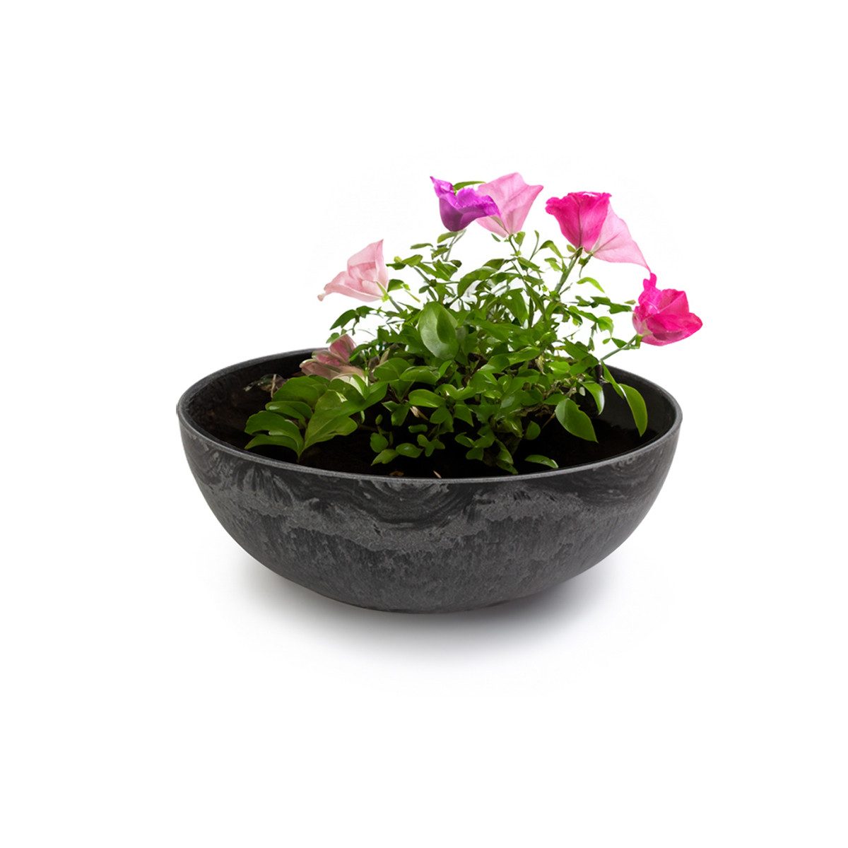 matches21 HOME & HOBBY Blumentopf Pflanzschale für draussen Dekoschale rund schwarz marmoriert 20 cm (1 St), Blumen-Schale als wetterfeste Friedhof-Schale Grab-Schmuck Grabschale