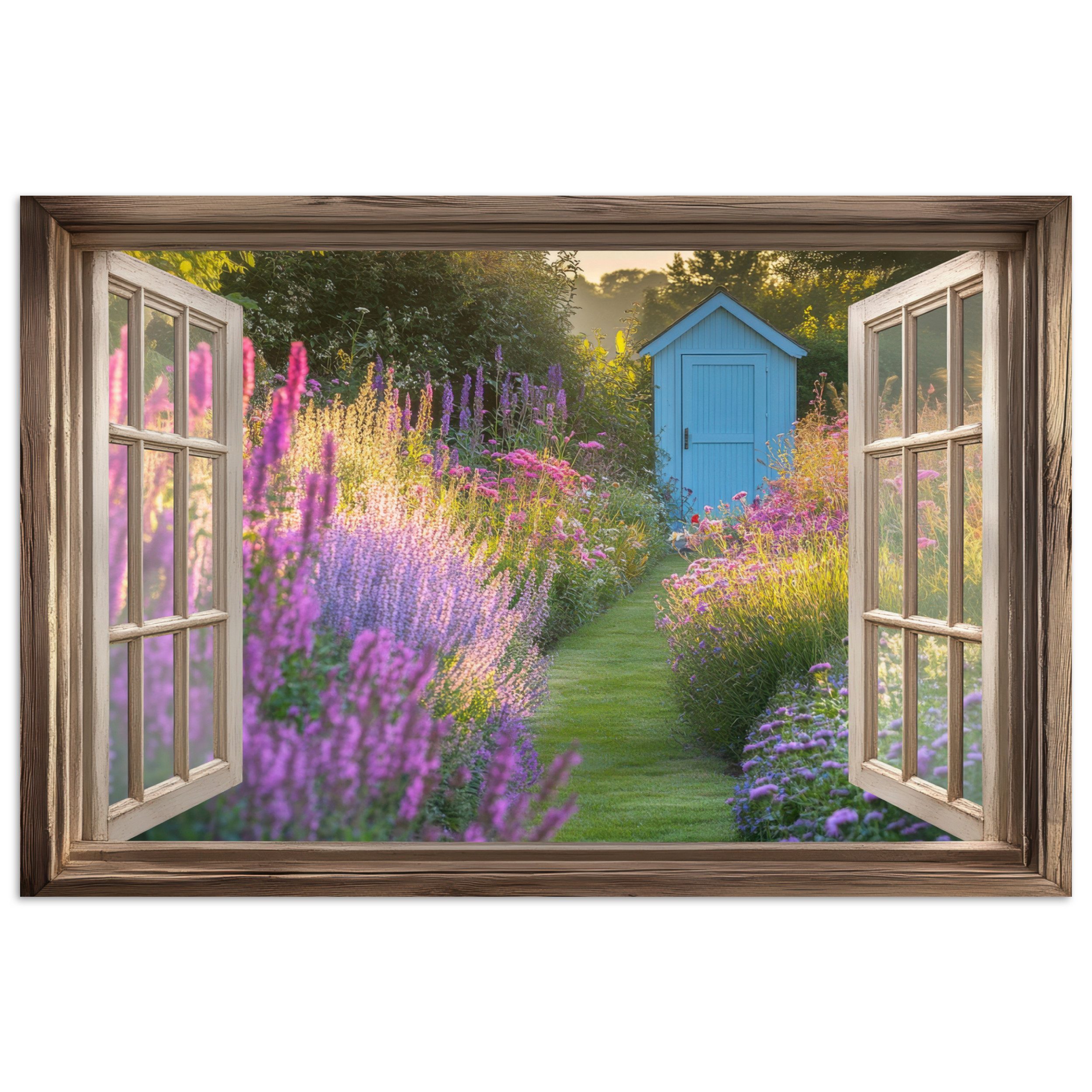 Poster Fensterblick - Blumen - Fenster - Natur