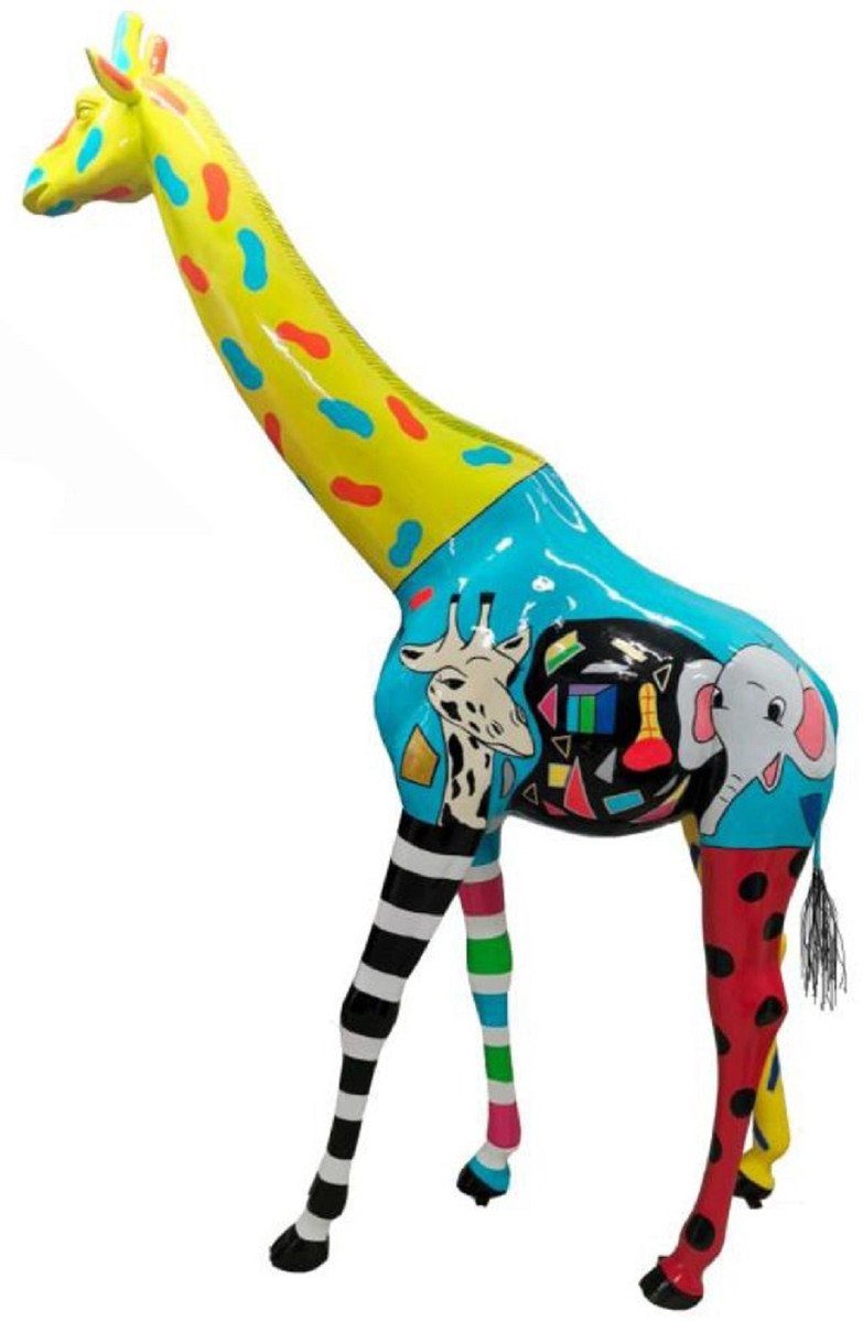 Casa Padrino Skulptur Designer Deko Skulptur Giraffe Bunt H. 320 cm - Riesige Dekofigur - Lebensgroße Tierfigur - Wetterbeständige Gartendeko Figur
