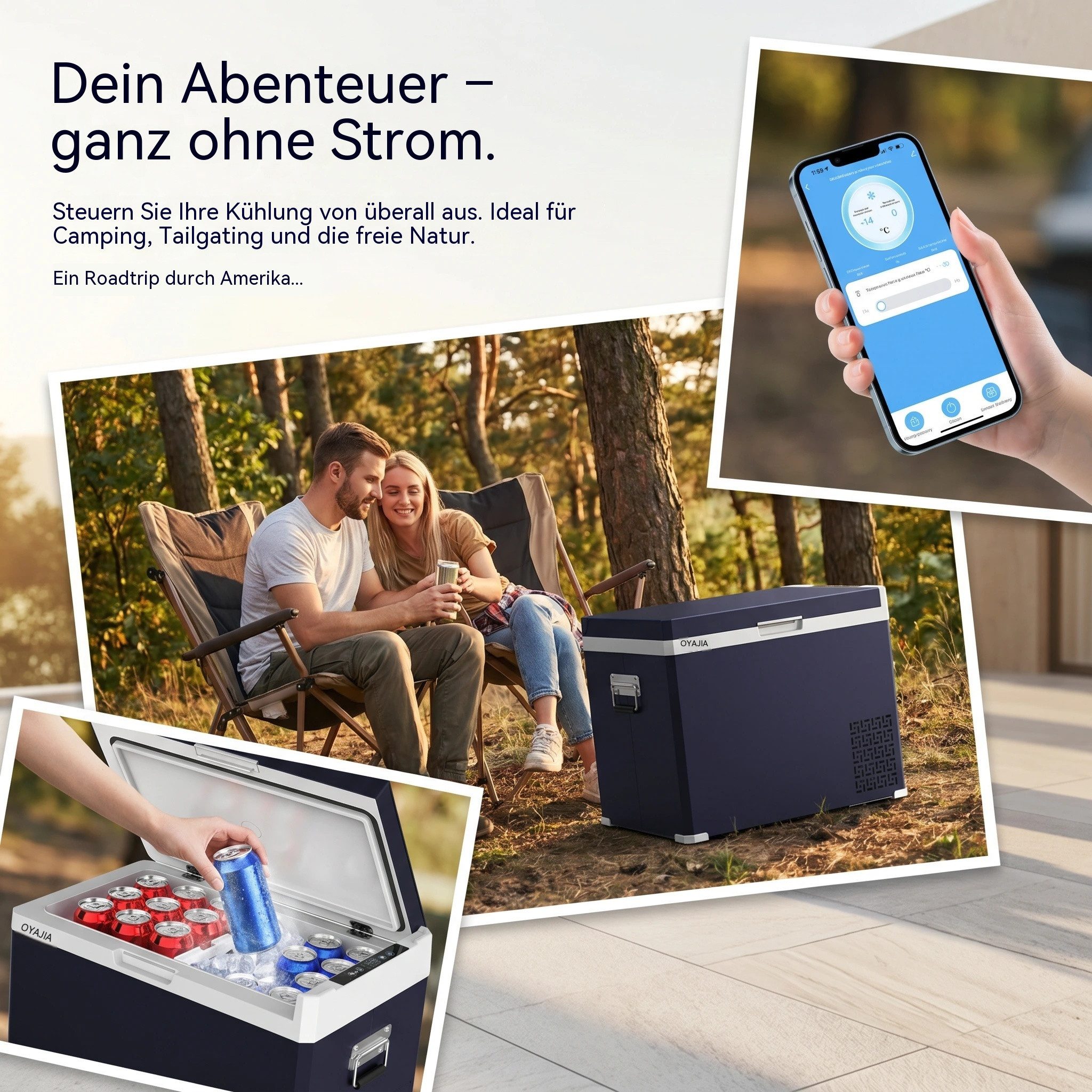 oyajia Elektrische Kühlbox Kompressor Gefriertruhe mobiler Kühlschrank, Kühltruhe, Gefrierbox, 40 l, Dual-Zone (20°C bis +20°C), 12V/24V/230V, APP Steuerung, Tr – Bild 3 von 5