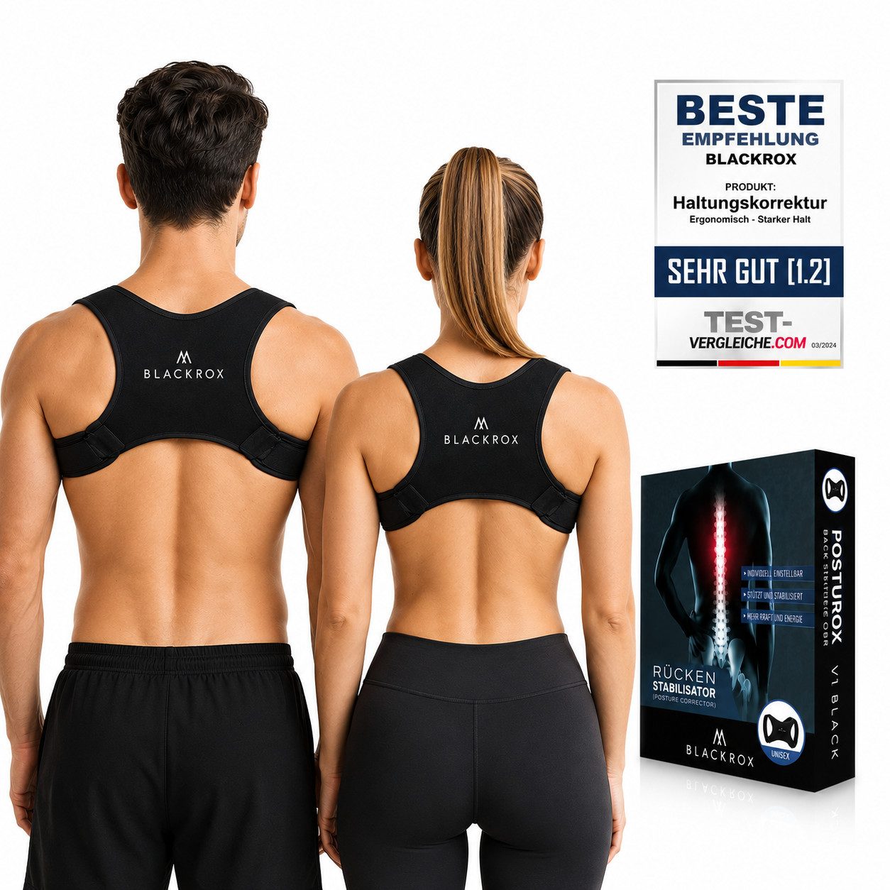 BLACKROX Rückenstabilisator [Vergleichssieger 2026], Damen & Herren, Rückenstütze (Einzelprodukt, Einteilig), Schmerzlindernd, hautfreundlich, stabilisierend, ergonomisch