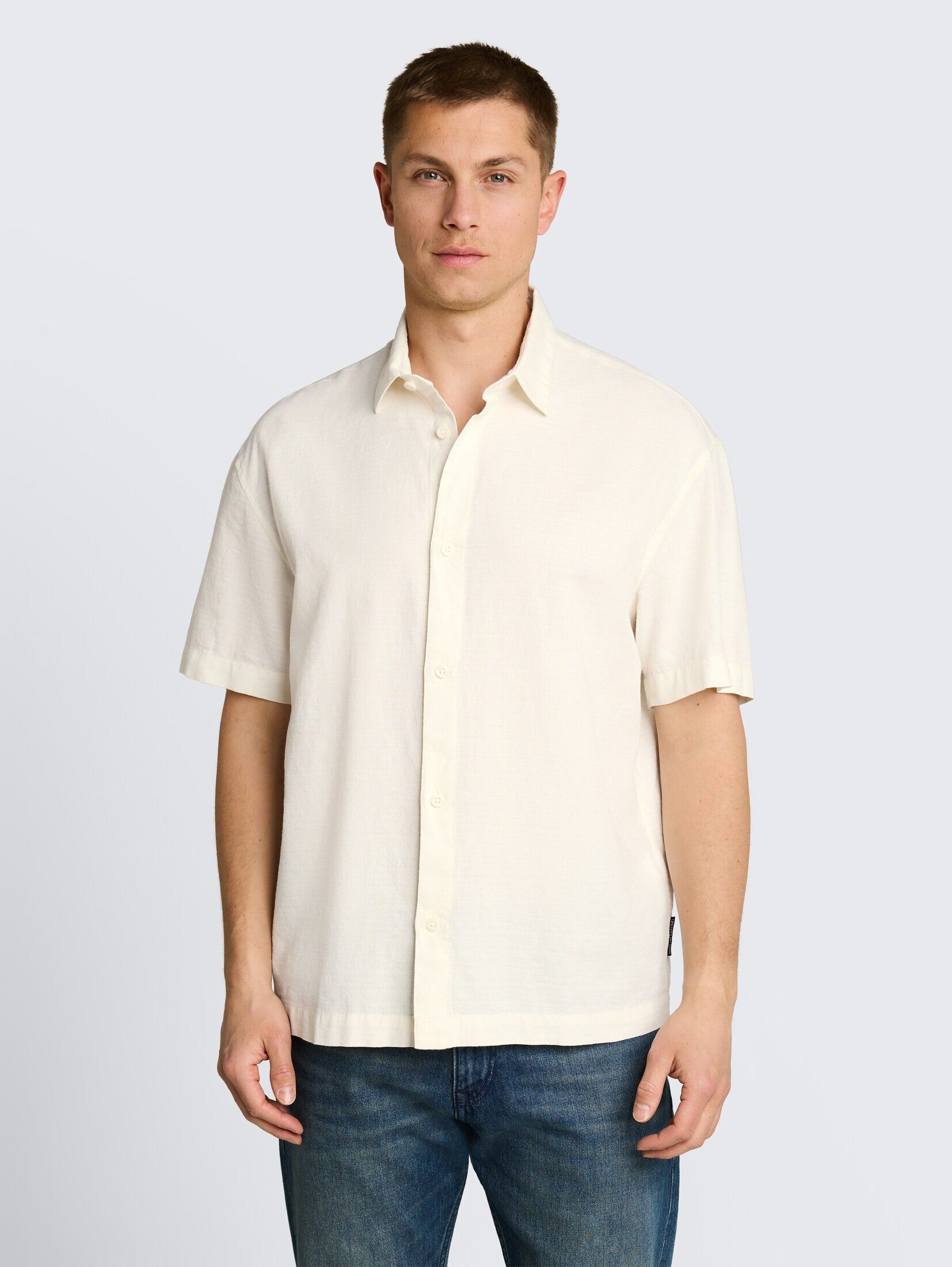 TOM TAILOR Denim Blusen & Shirts Loose Fit Kurzarmhemd aus Baumwolle