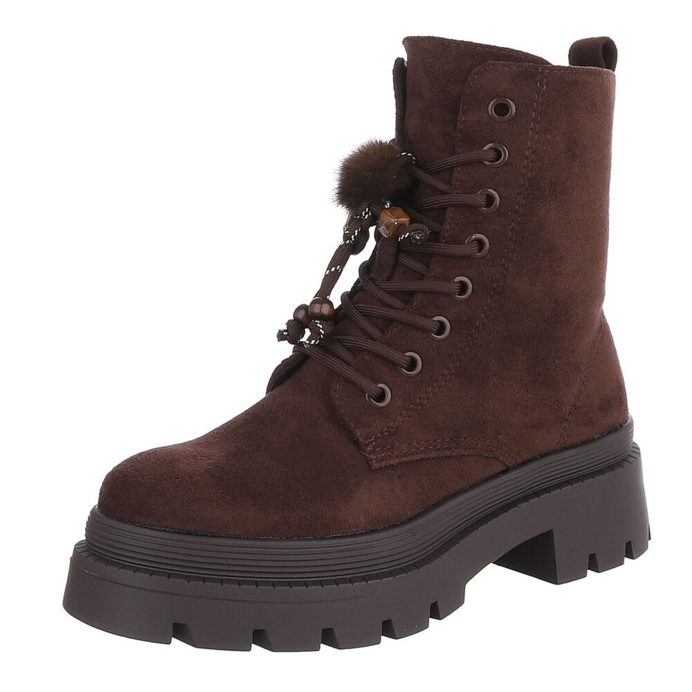 Ital-Design Damen Schnürstiefel mit Plateausohle und Profil Schnürstiefelette (92268859) Blockabsatz Stiefeletten in Braun