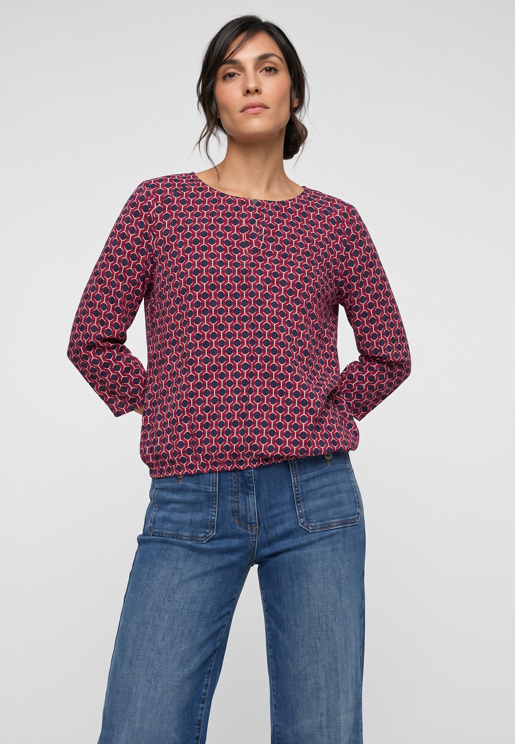 Olsen Tunikashirt mit Allover-Dessin und Tunikaausschnitt