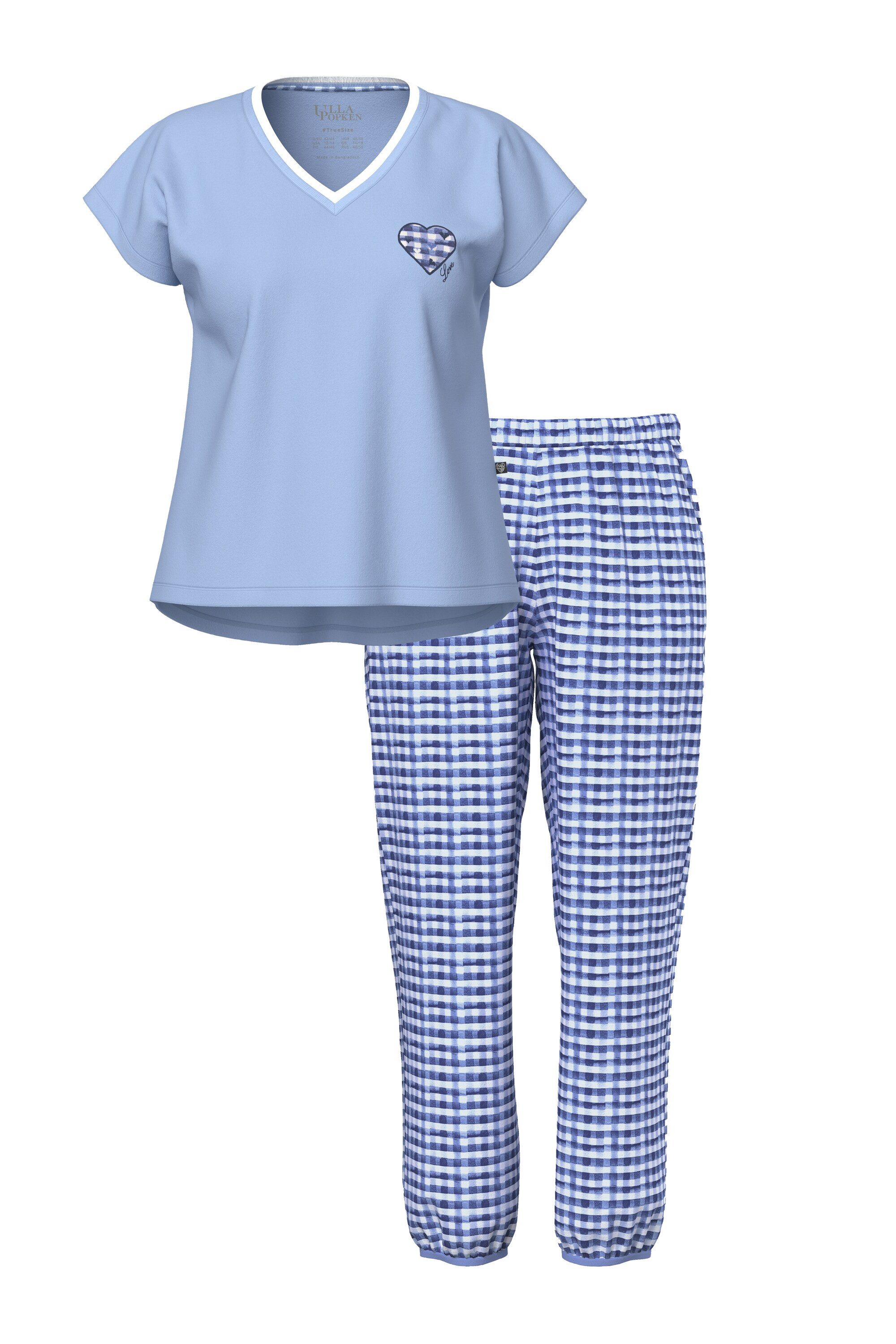 Ulla Popken Pyjama Schlafanzug Karo V-Ausschnitt günstig online kaufen