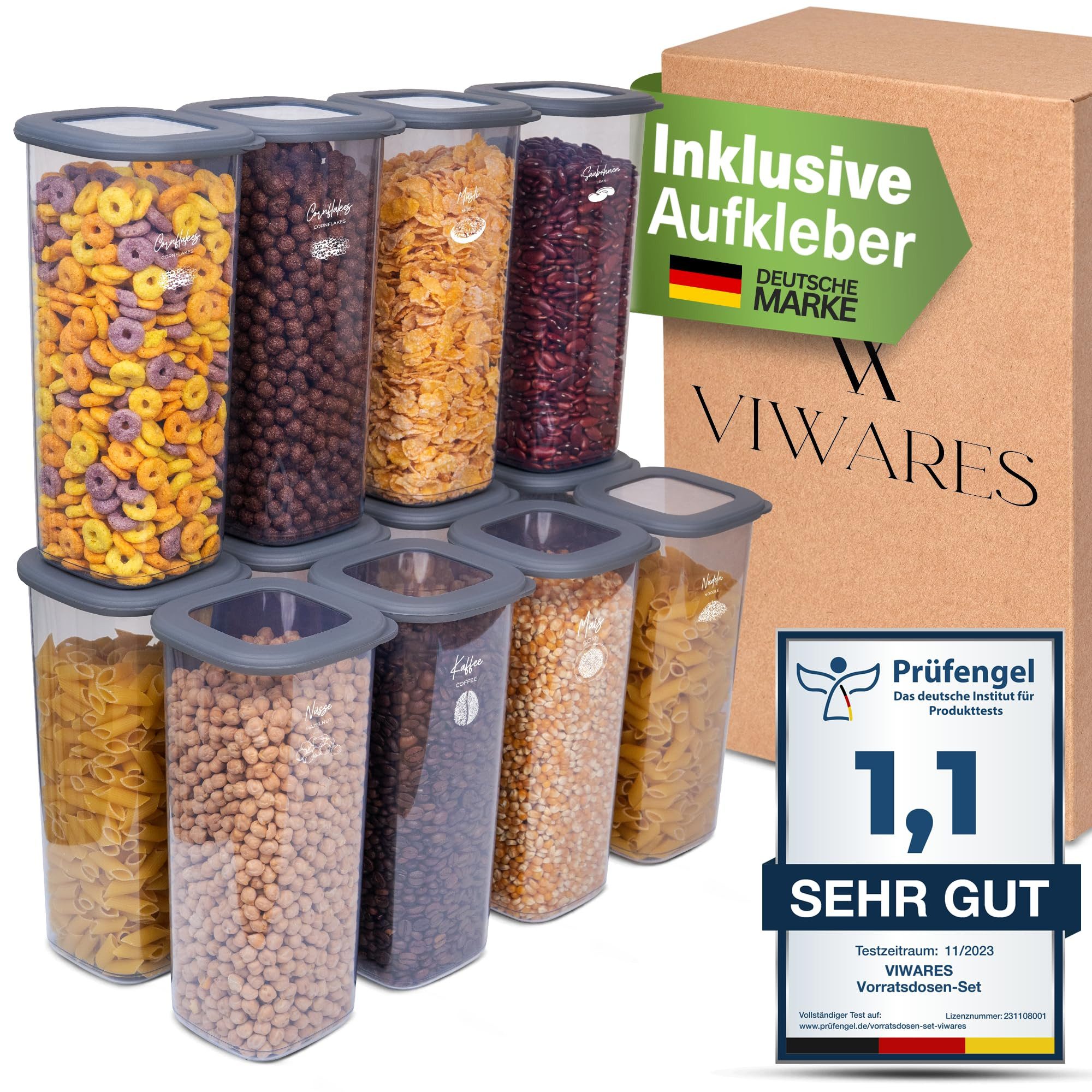 Viwares Vorratsdose Viwares Vorratsdosen-Set 12er Anthrazit SERIE FOLY 1.75L, Plastik