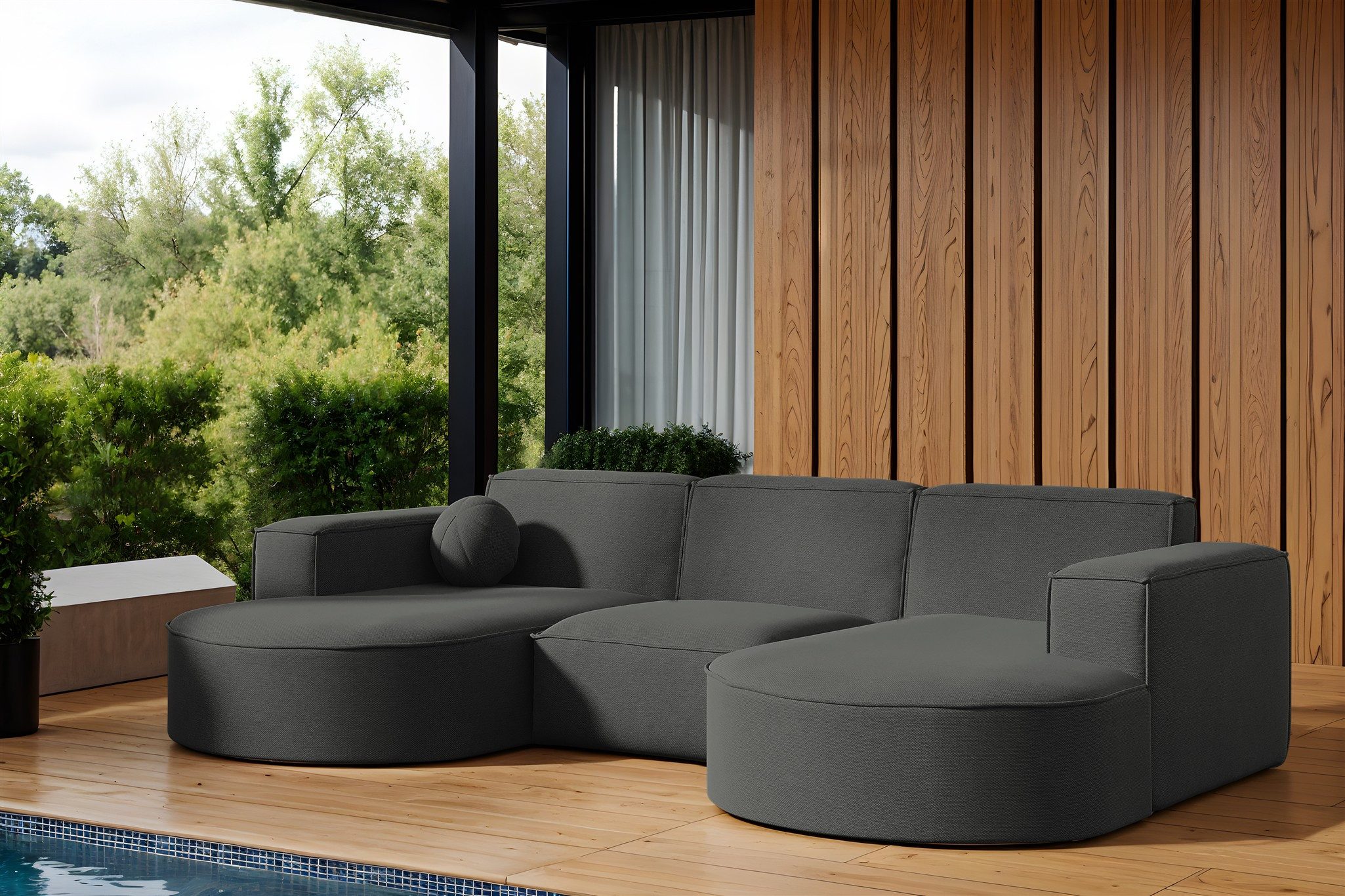 Fun Möbel Loungesofa Gartenmöbel Gartensofa Ecksofa U-Form SUNDAY, inkl. 1 Zierkissen, Wetterfester Stoff