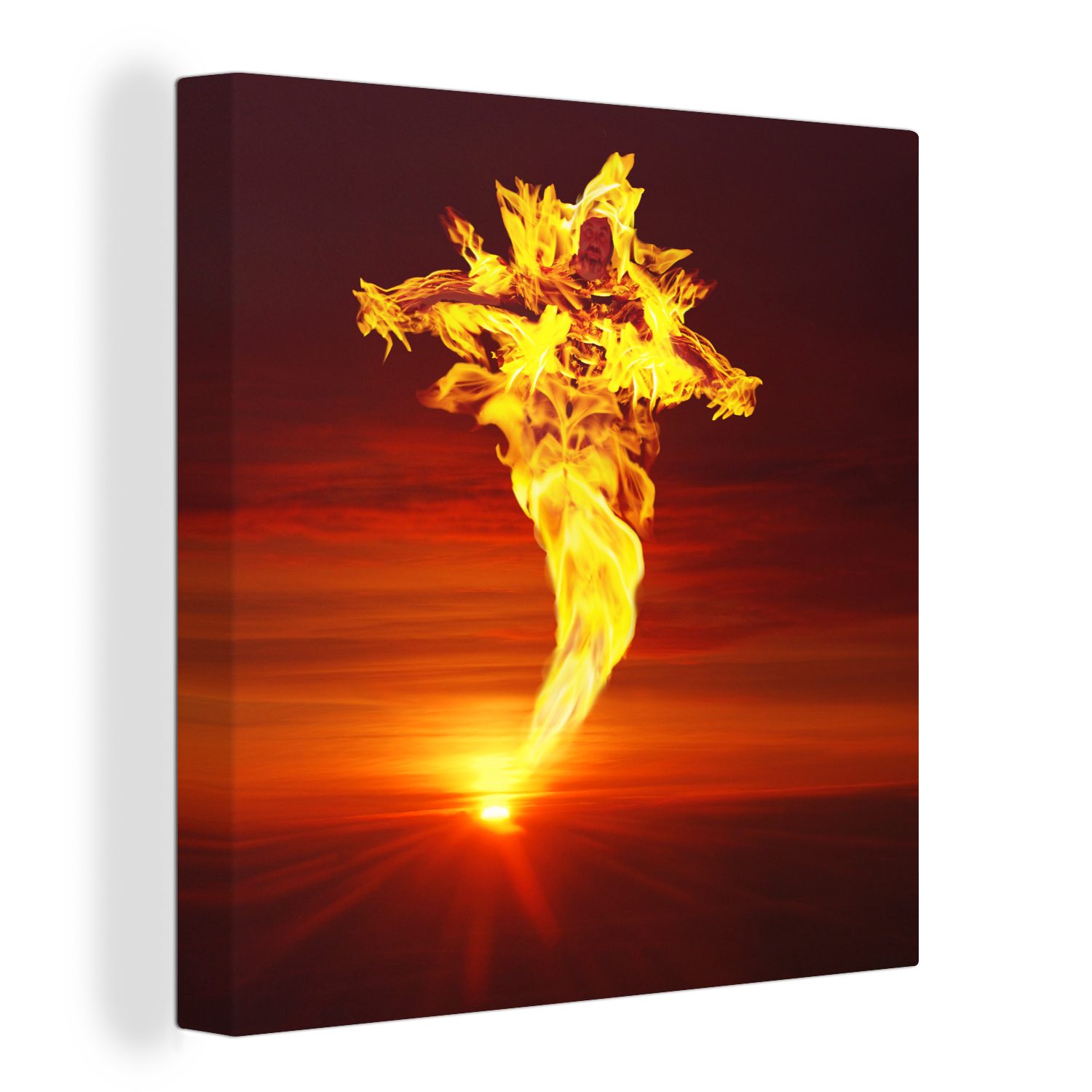 OneMillionCanvasses® Leinwandbild Eine große Flamme in Form eines Phönix, (1 St), Leinwand Bilder für Wohnzimmer Schlafzimmer