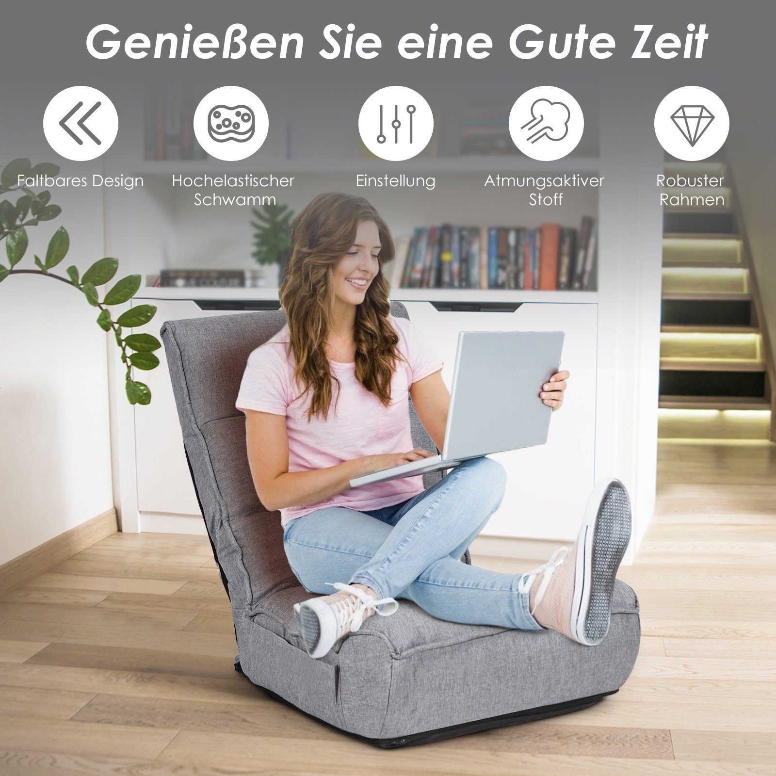 COSTWAY Relaxsessel, verstellbare Rückenlehne&Kopfstütze,klappbar,140kg