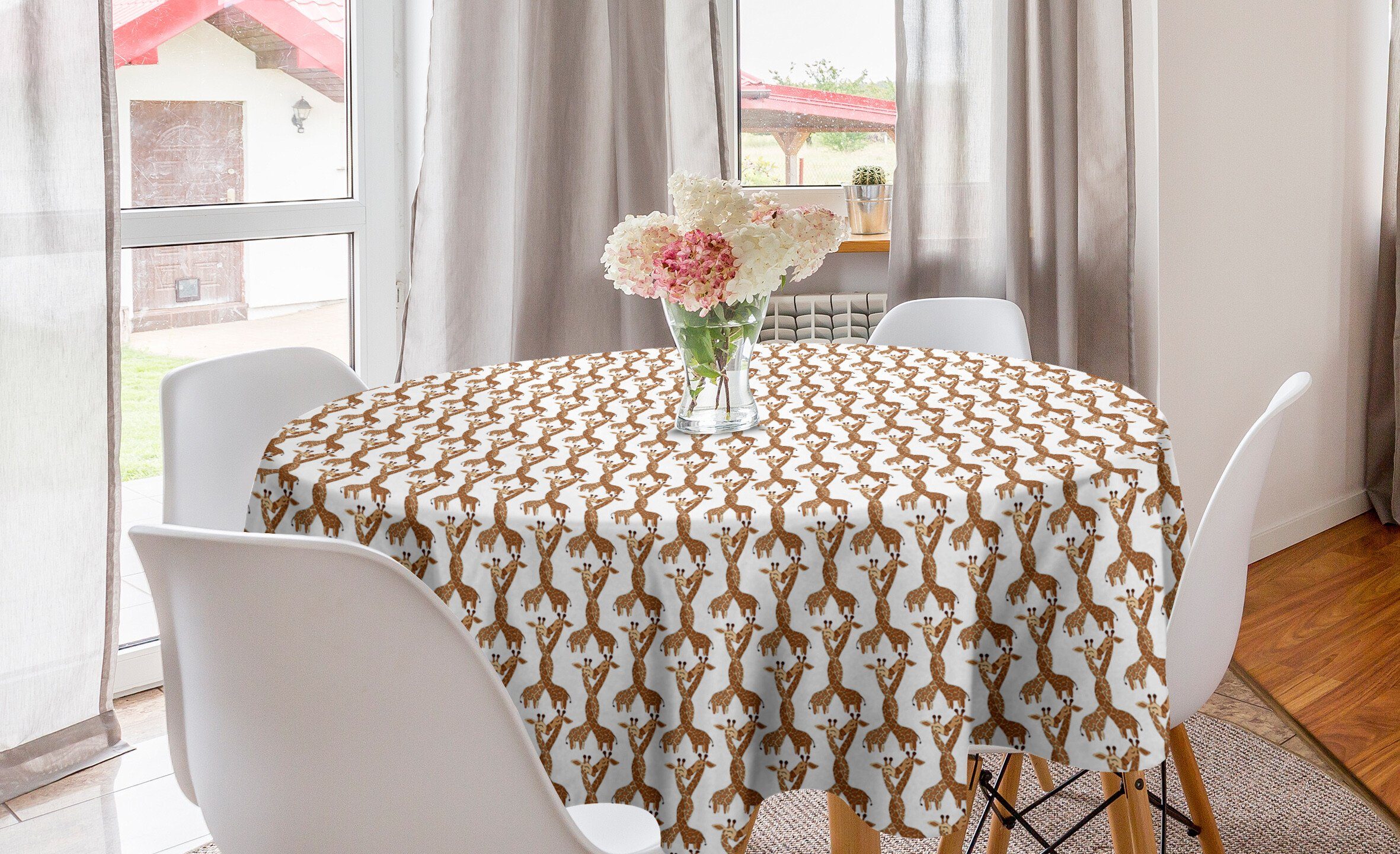 Abakuhaus Tischdecke Kreis Tischdecke Abdeckung für Esszimmer Küche Dekoration, Giraffe Kissing Tier Paar Liebe | Tischdecken