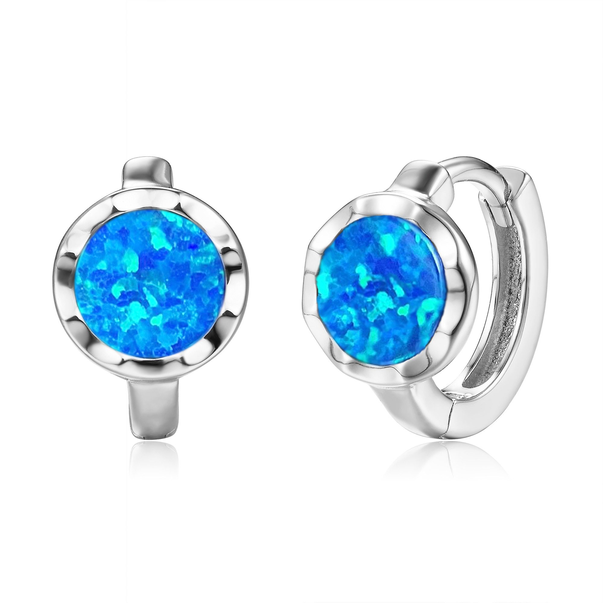 Schöner-SD Paar Creolen Silbercreolen mit synth. Opal in Blau kleine Creole günstig online kaufen