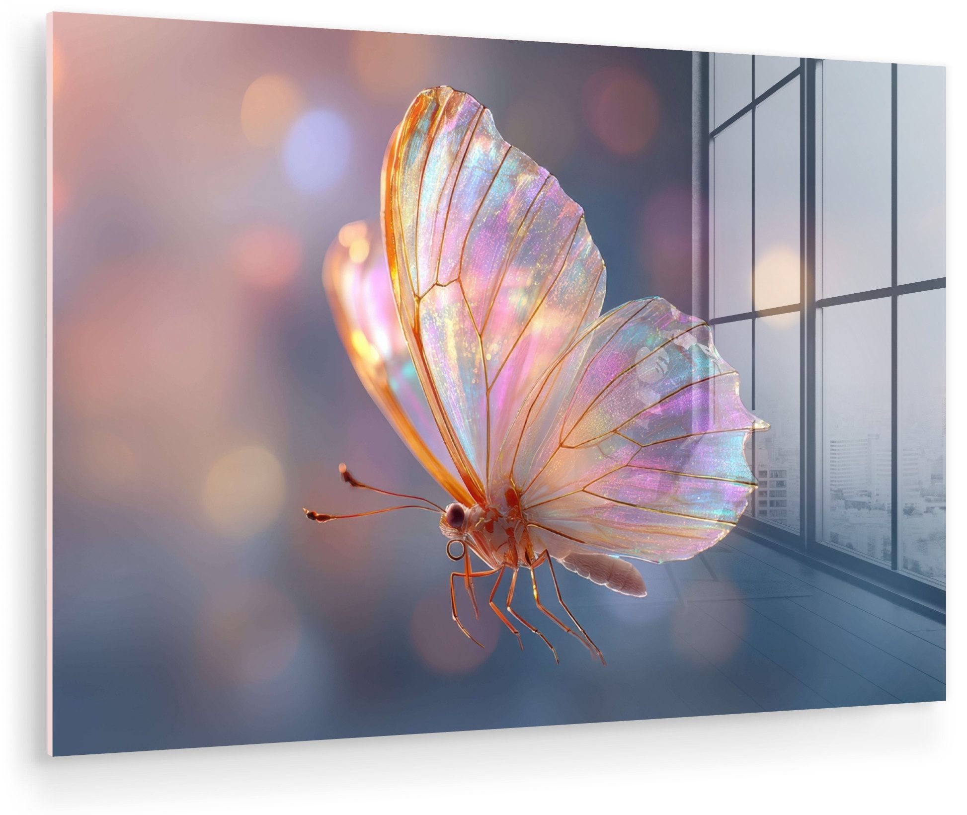 MuchoWow Acrylglasbild Schmetterling - Flügel - Pastell - Schimmer, Inkl. Aufhängung, Glasbilder Wohnzimmer, Schlafzimmer, Flur & Esszimmer, 30x20 cm