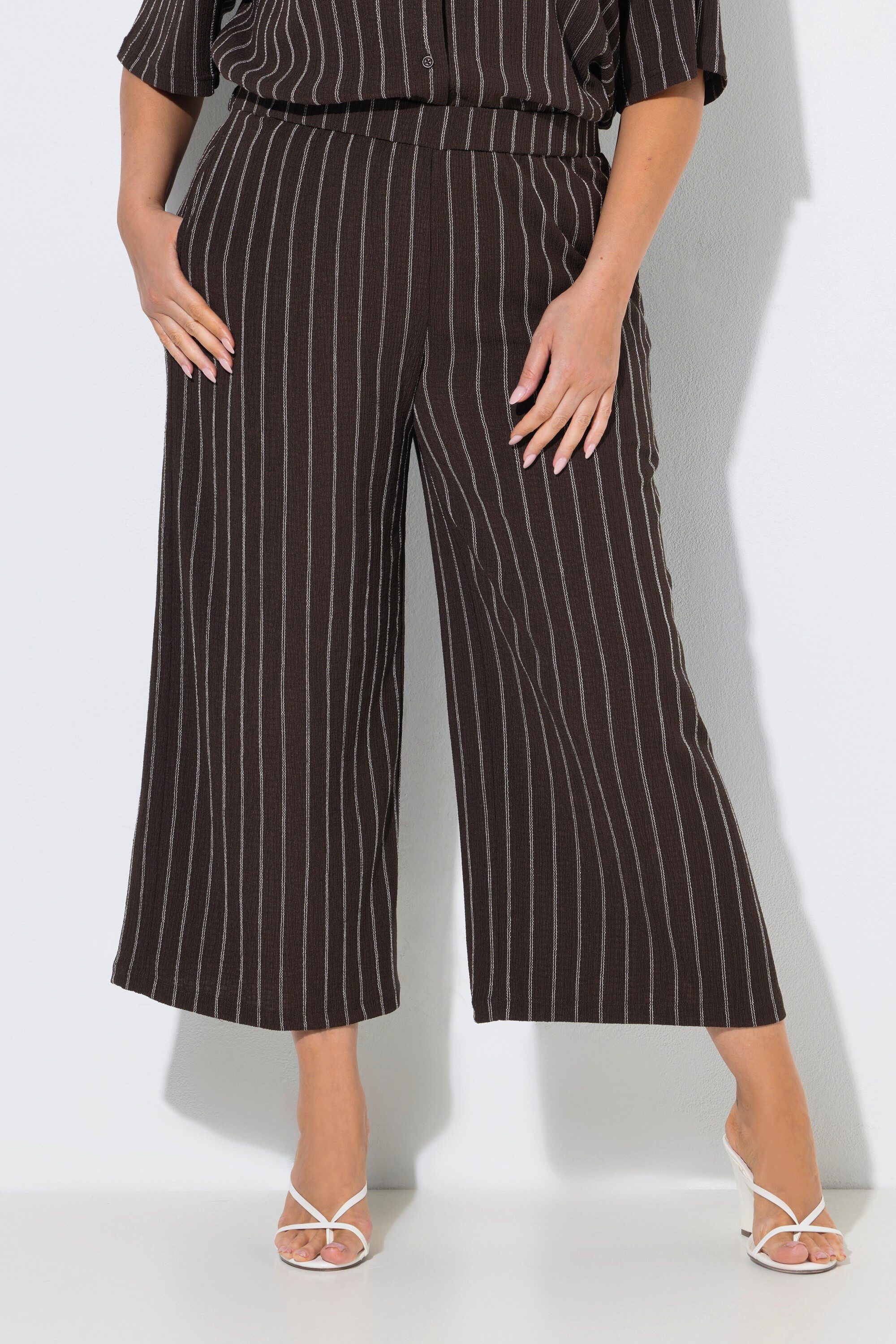 Ulla Popken 7/8-Hose Schlupfhose Struktur weites Bein Elastikbund